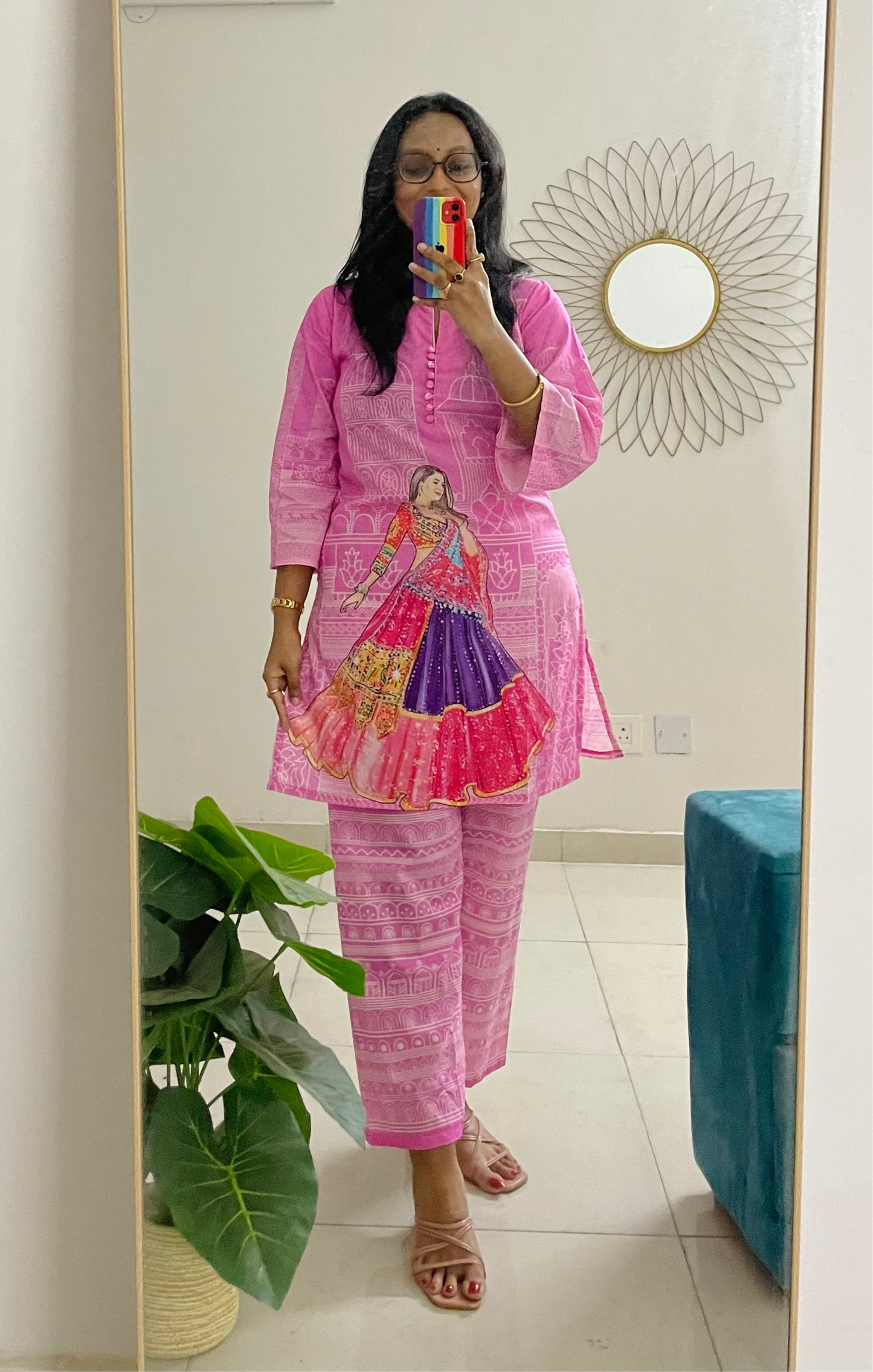 T039-PINK IMPRESSION PAINTED PREMIUM COTTON CO-ORD