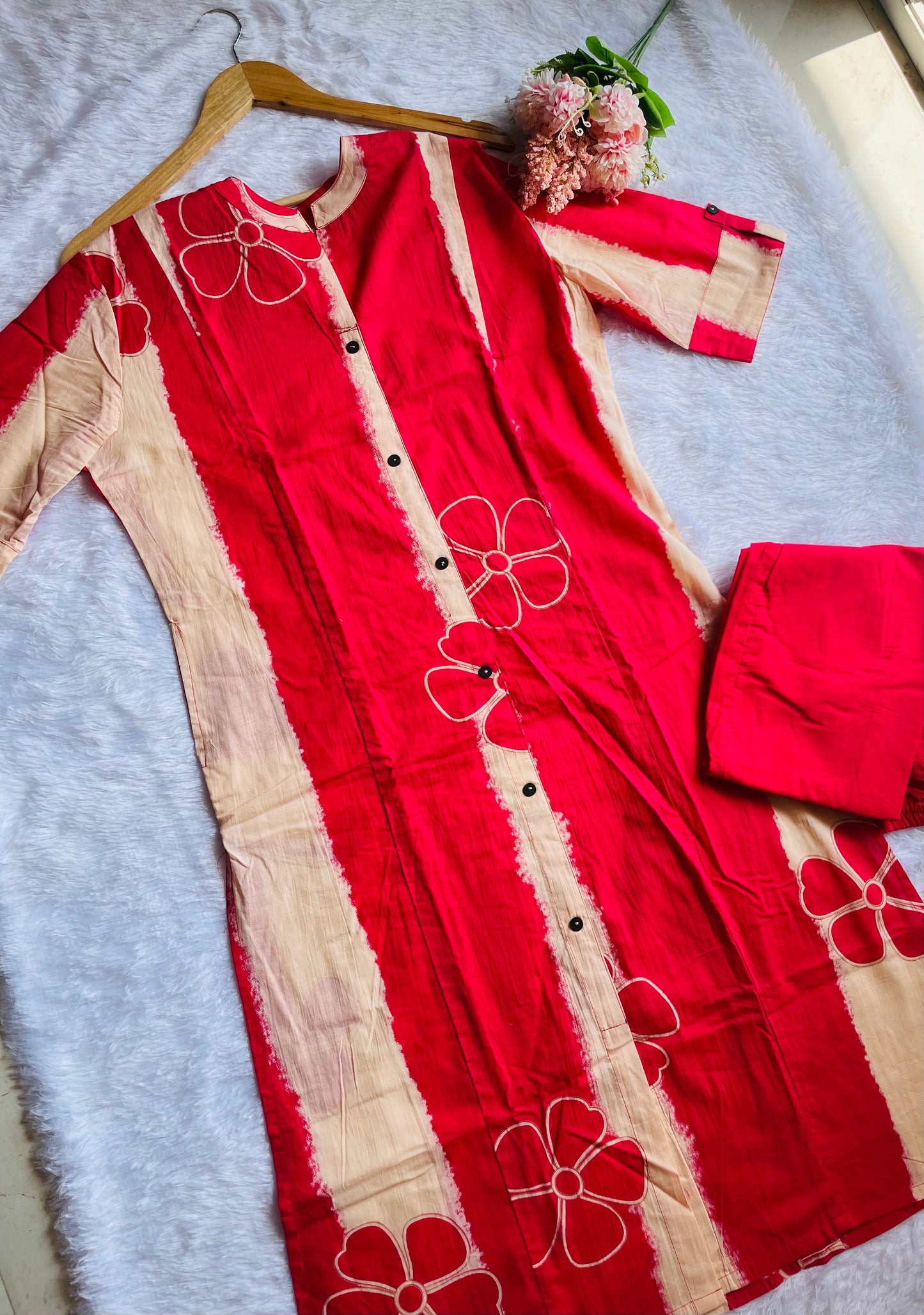 T030-FUSCHIA TIE DYE COTTON KURTA SET