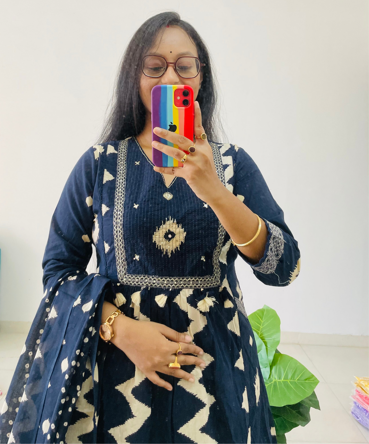 T014-Premium Pure cotton A-line kurti with pant and dupatta