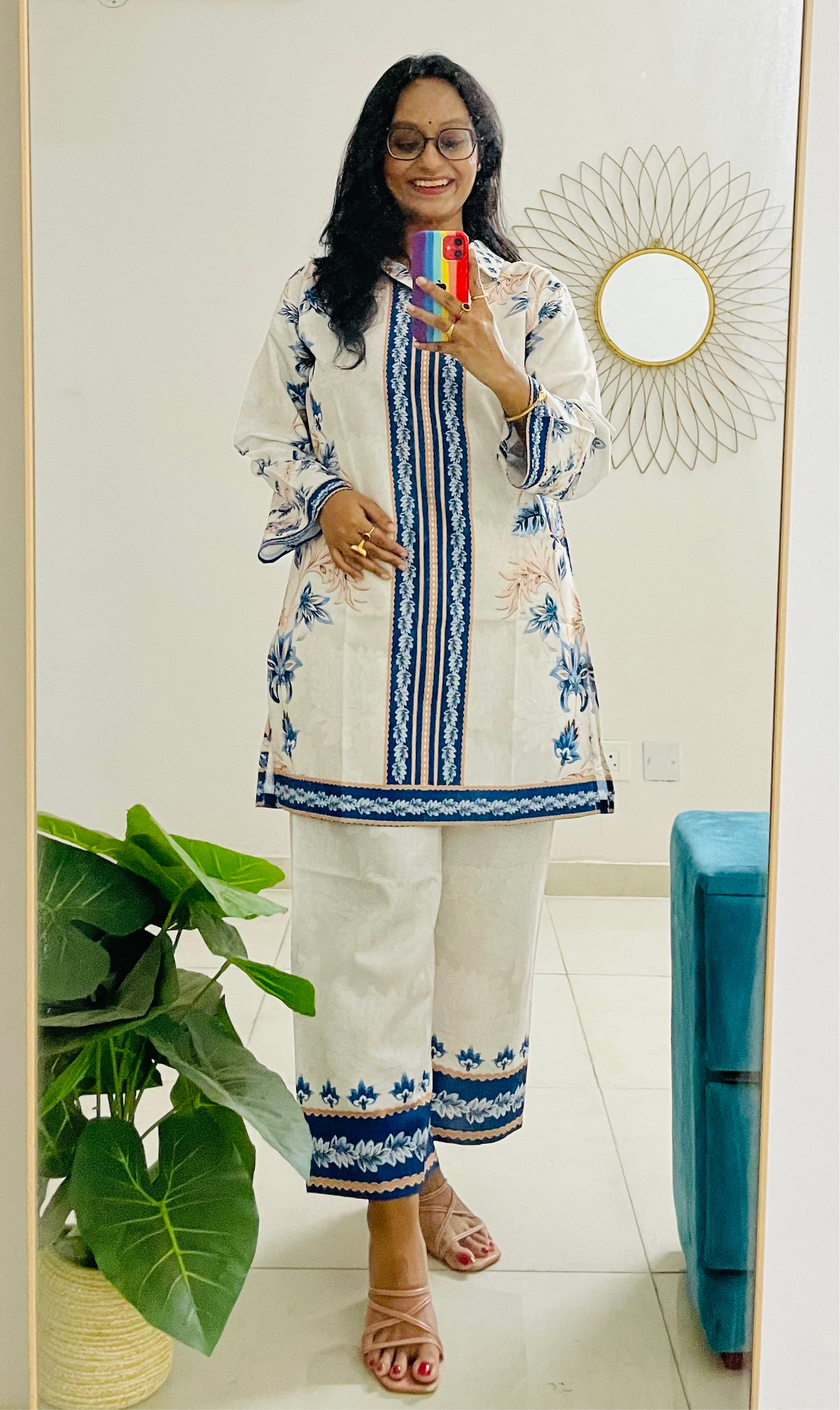 T037-BLUE WHITE BAROQUE PAKISTANI COTTON CO-ORD
