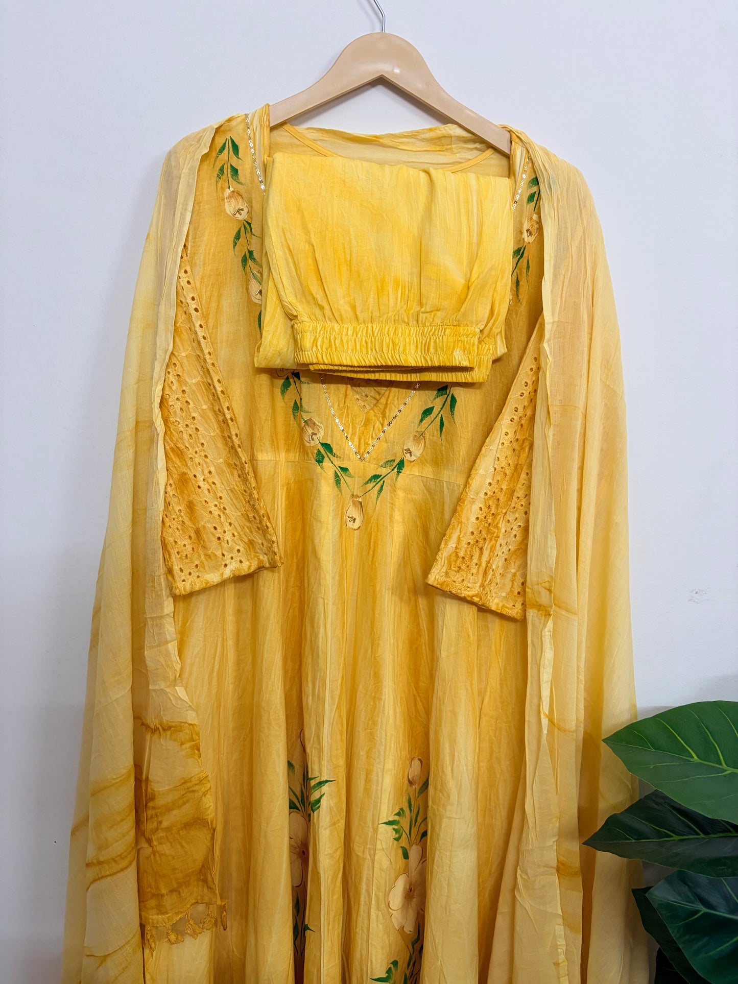 T114- Premium Pure Cotton Anarkali kurti with pant and dupatta