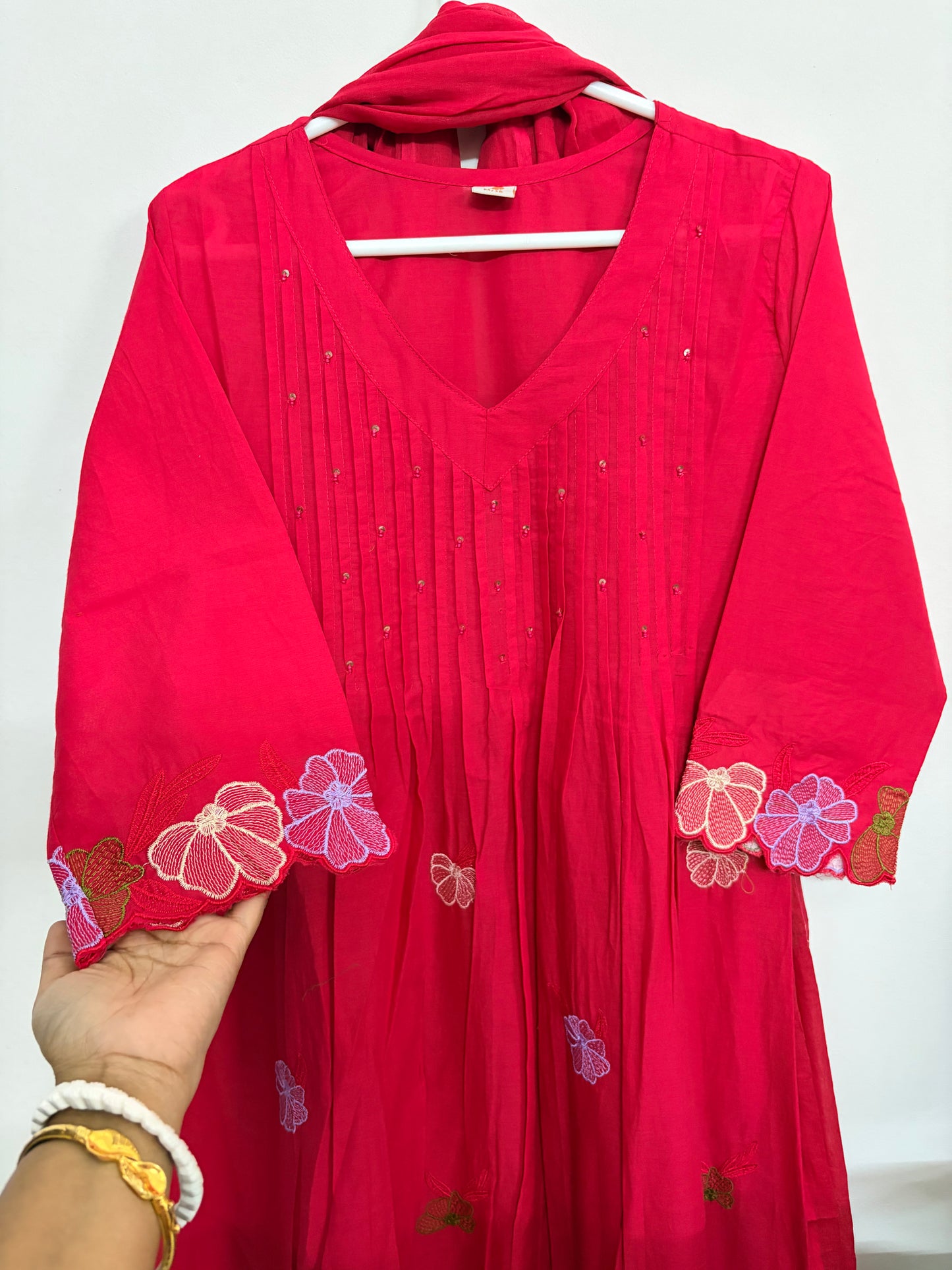 T105- Premium Pure Cotton A-line kurti with pant and dupatta
