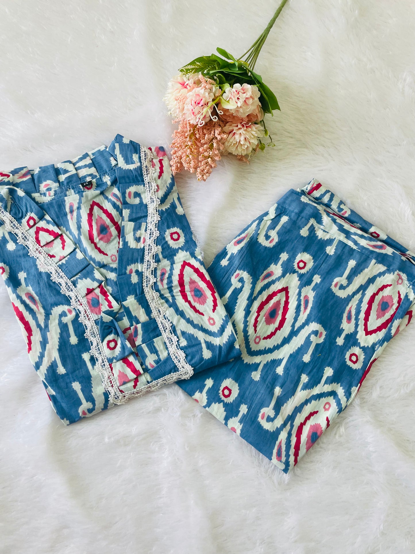 T031-BLUE DELFT DREAM PREMIUM COTTON A LINE KURTA SET