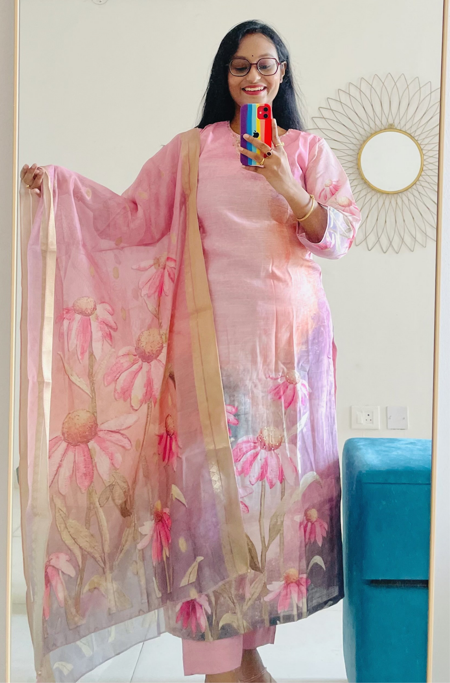 T028-Premium Pure Muslin silk kurti with pant and dupatta