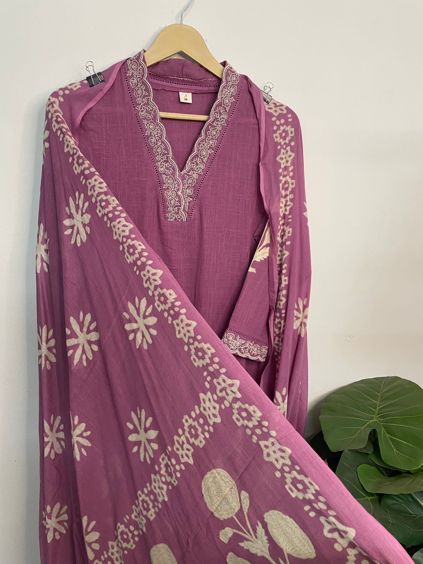T087- Premium Pure Cotton A-line kurti with pant and dupatta