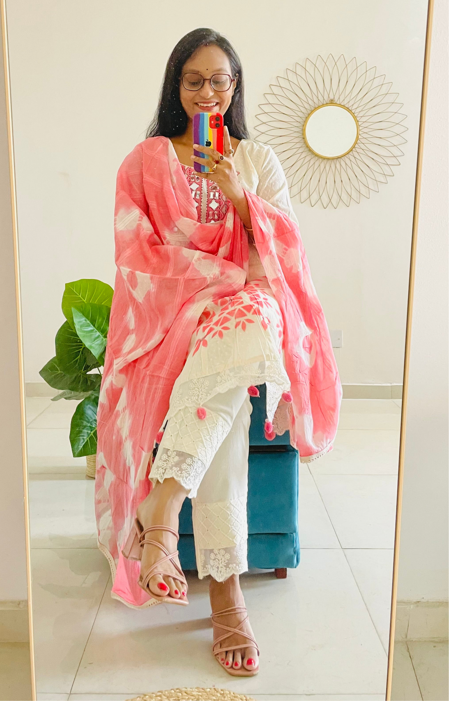 T022-Premium Kora Cotton Anarkali suit with pant and dupatta