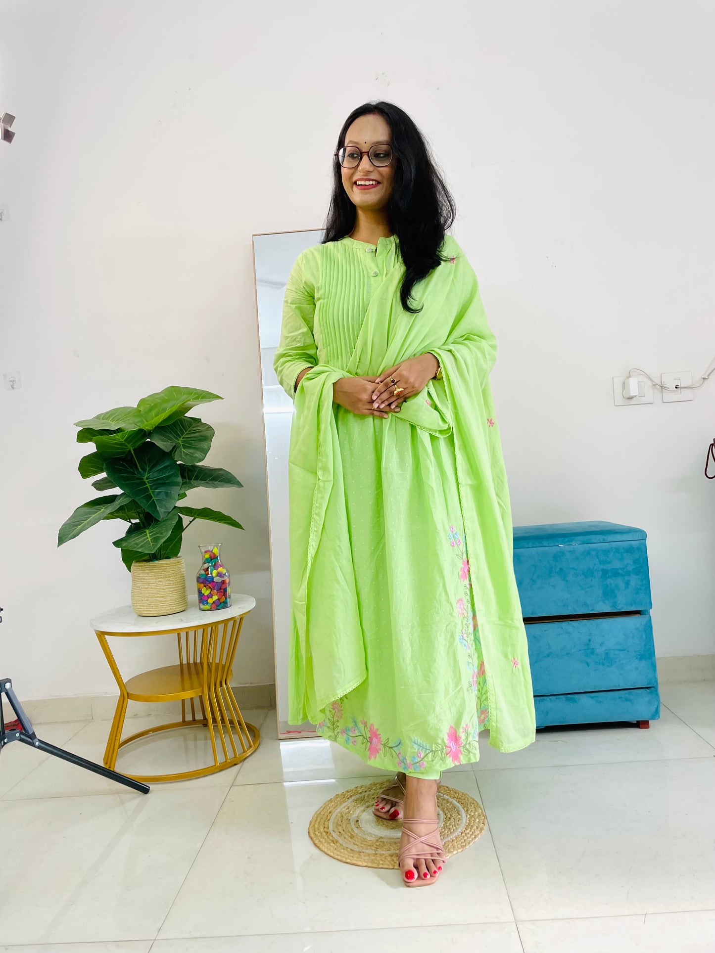 T041- Premium Pure Mul cotton kurti with pant and dupatta
