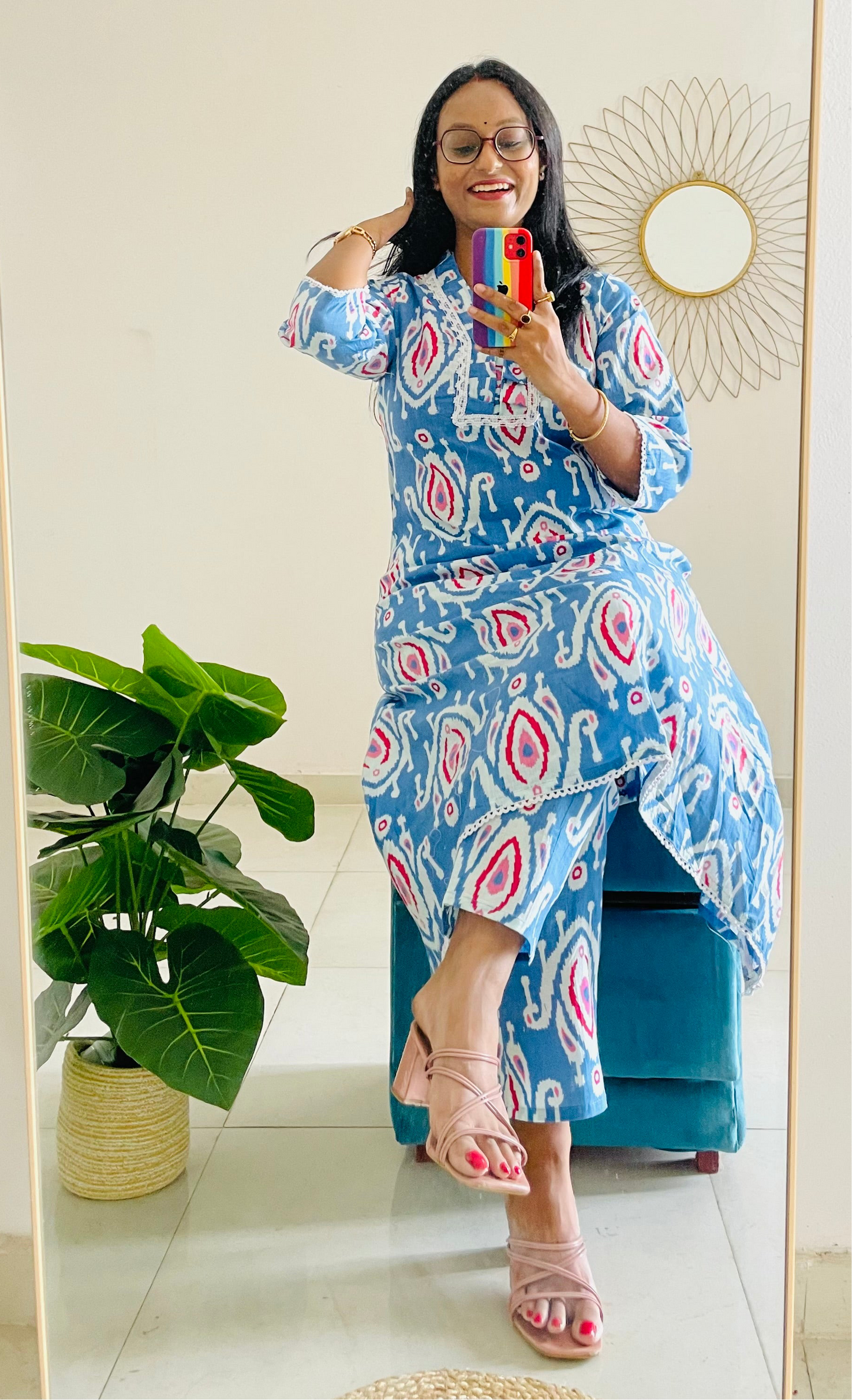 T031-BLUE DELFT DREAM PREMIUM COTTON A LINE KURTA SET