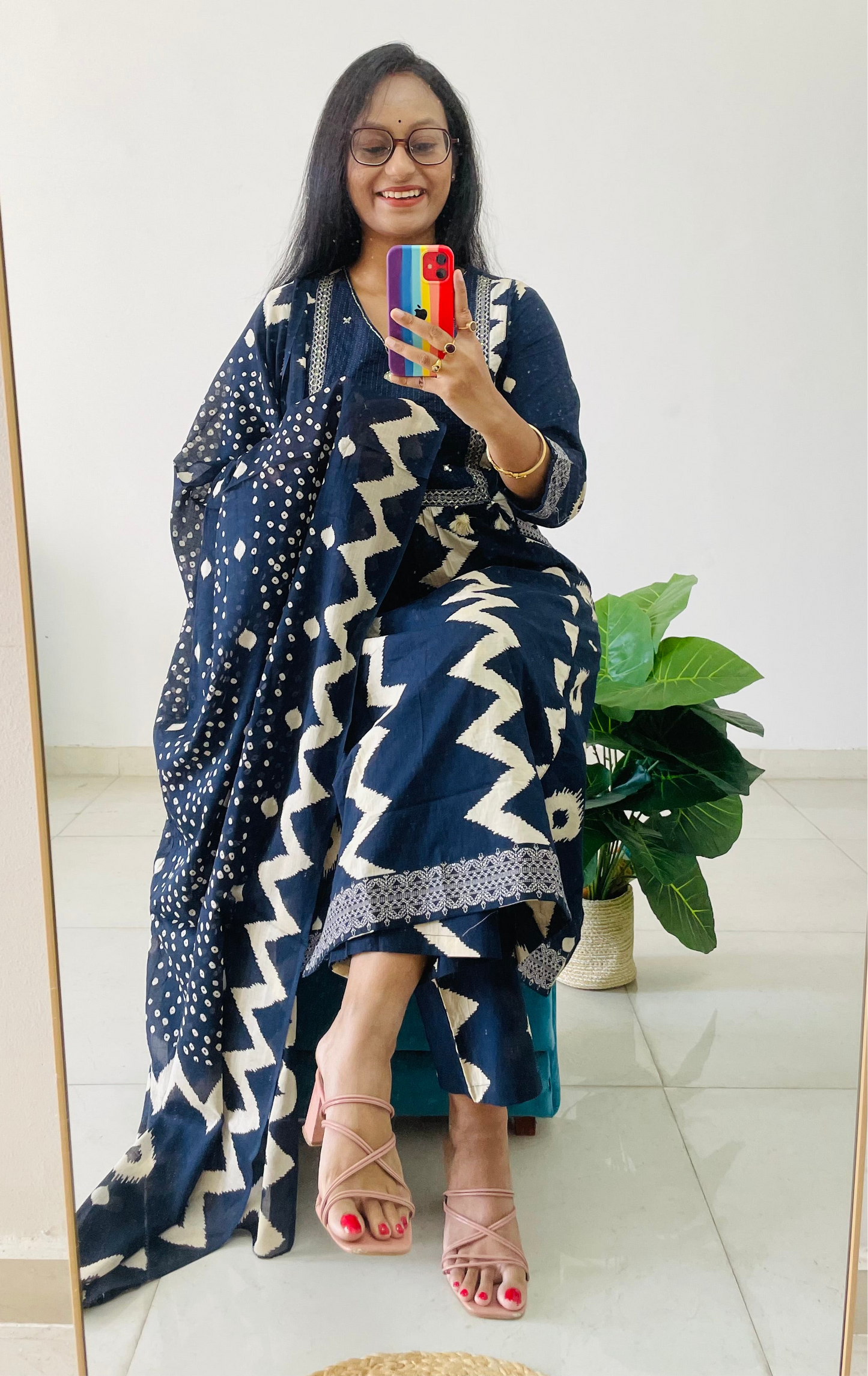T014-Premium Pure cotton A-line kurti with pant and dupatta