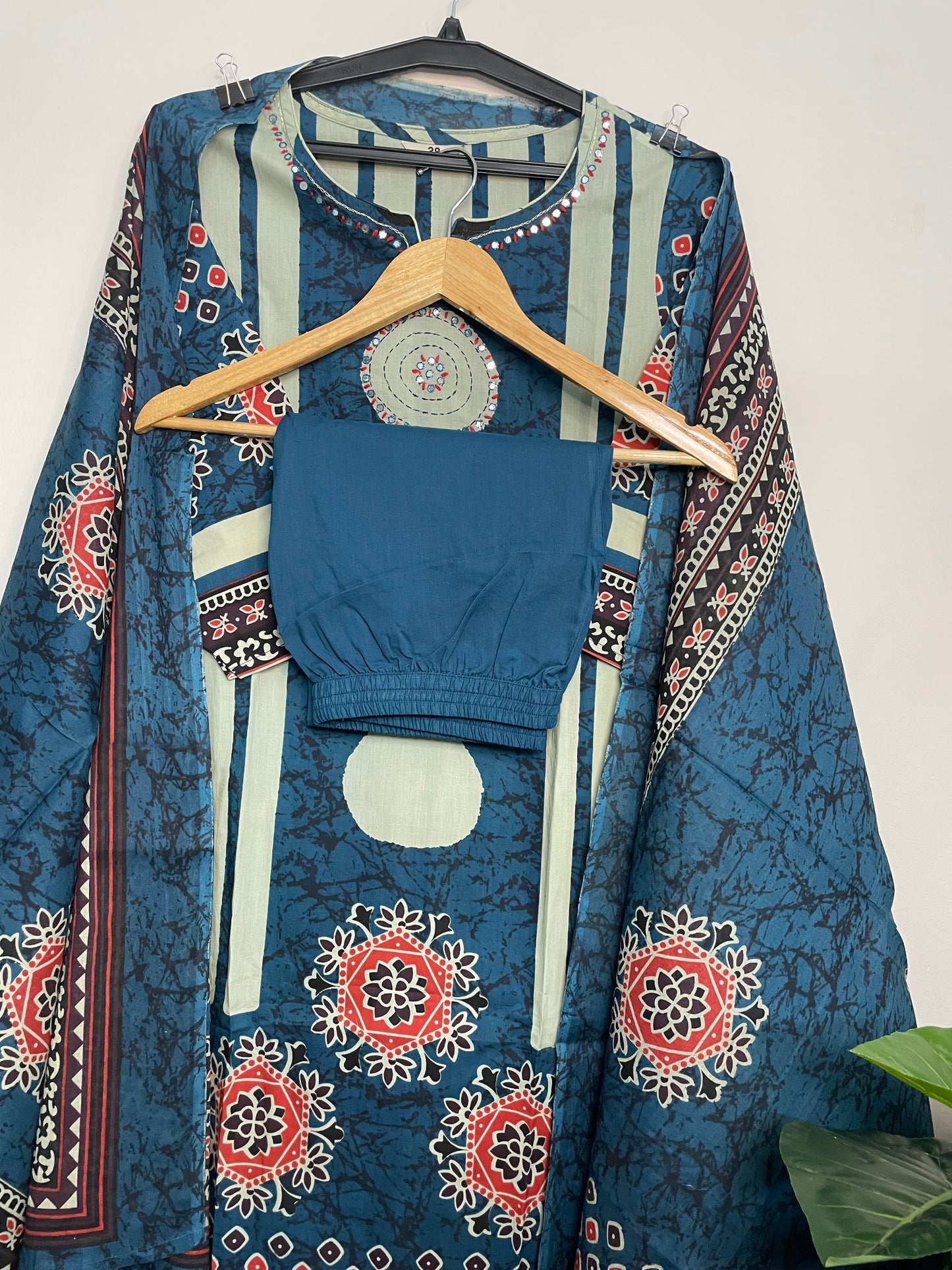 T098- Premium Pure Cotton Straight Kurti with pant and dupatta