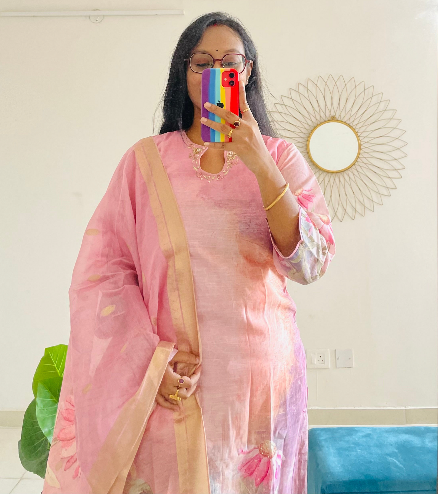 T028-Premium Pure Muslin silk kurti with pant and dupatta