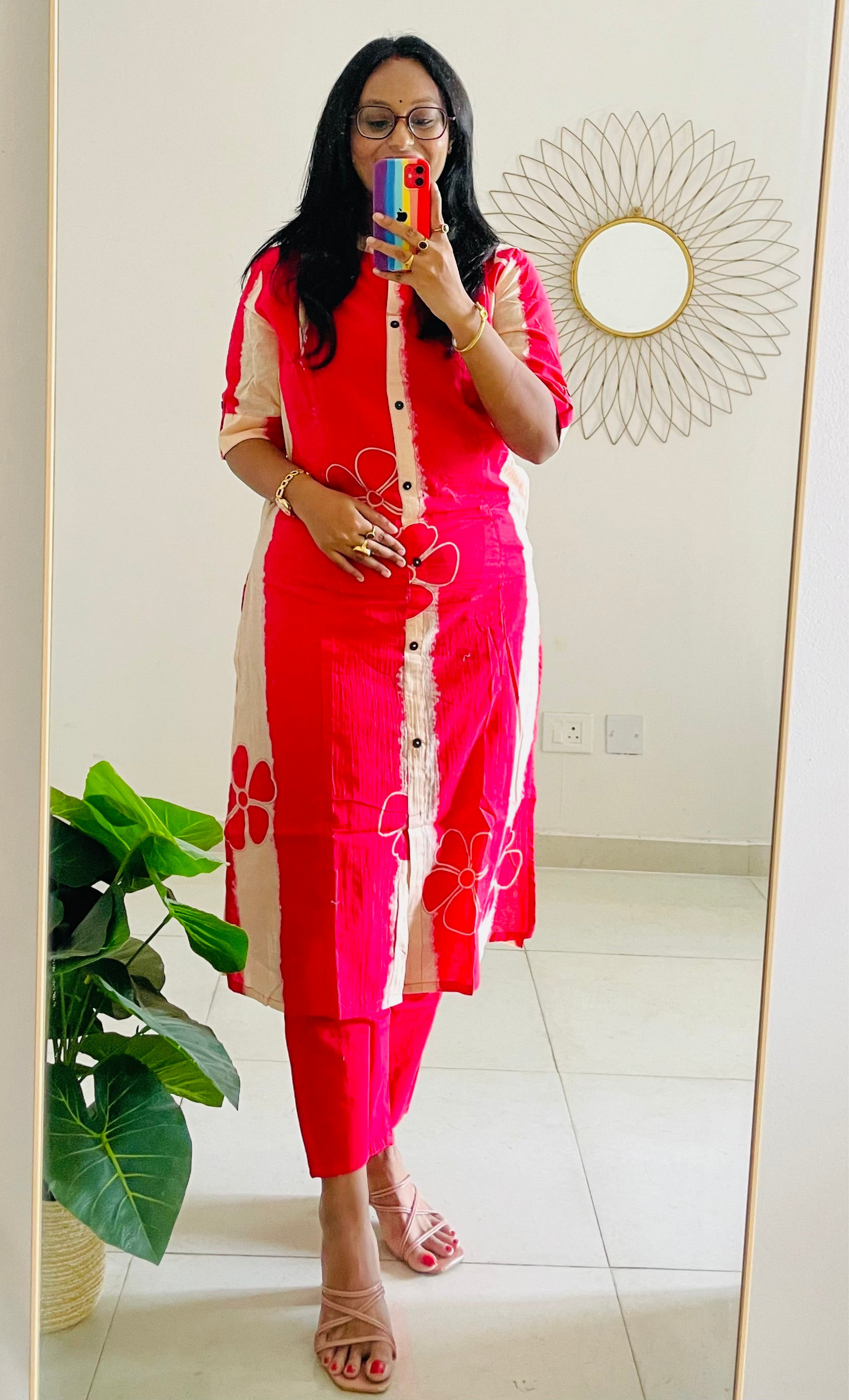 T030-FUSCHIA TIE DYE COTTON KURTA SET