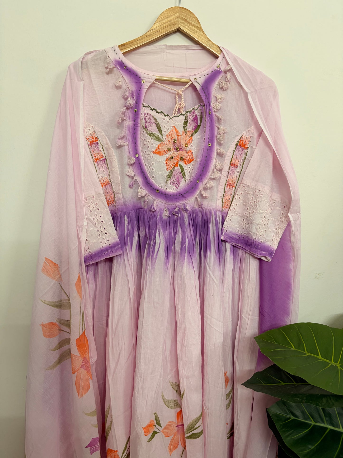T115- Premium Pure Cotton Anarkali kurti with pant and dupatta