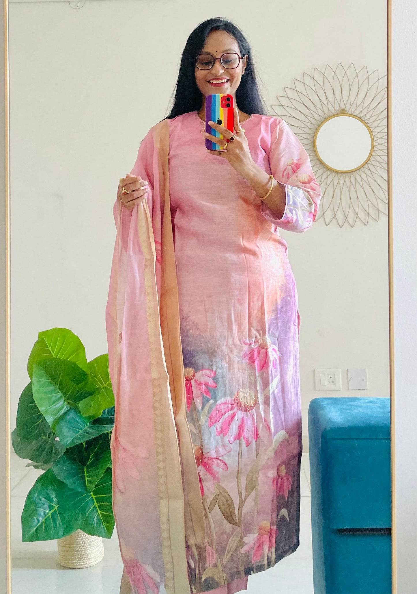 T028-Premium Pure Muslin silk kurti with pant and dupatta