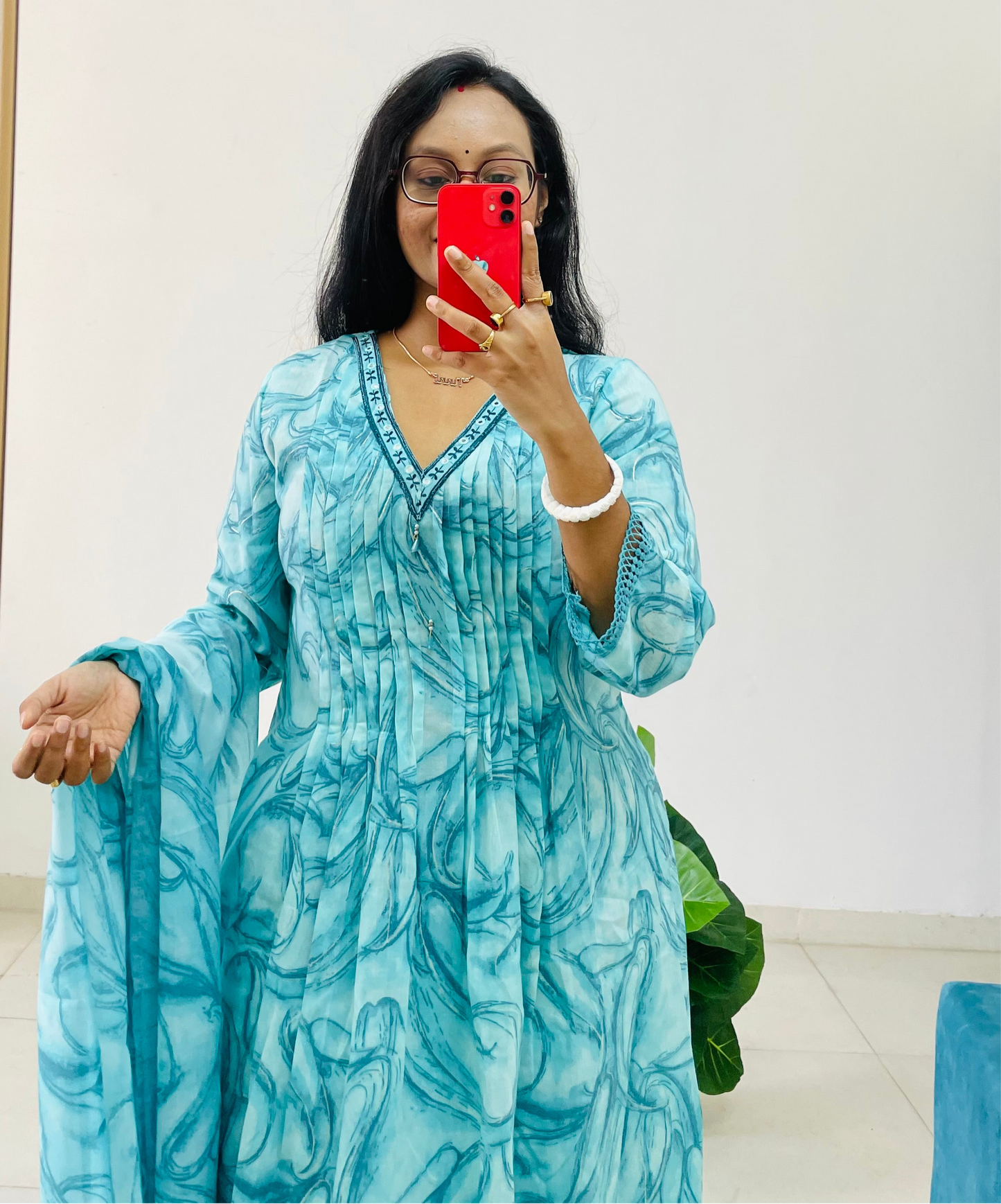 T011-Premium cotton A-line kurta with pant and dupatta