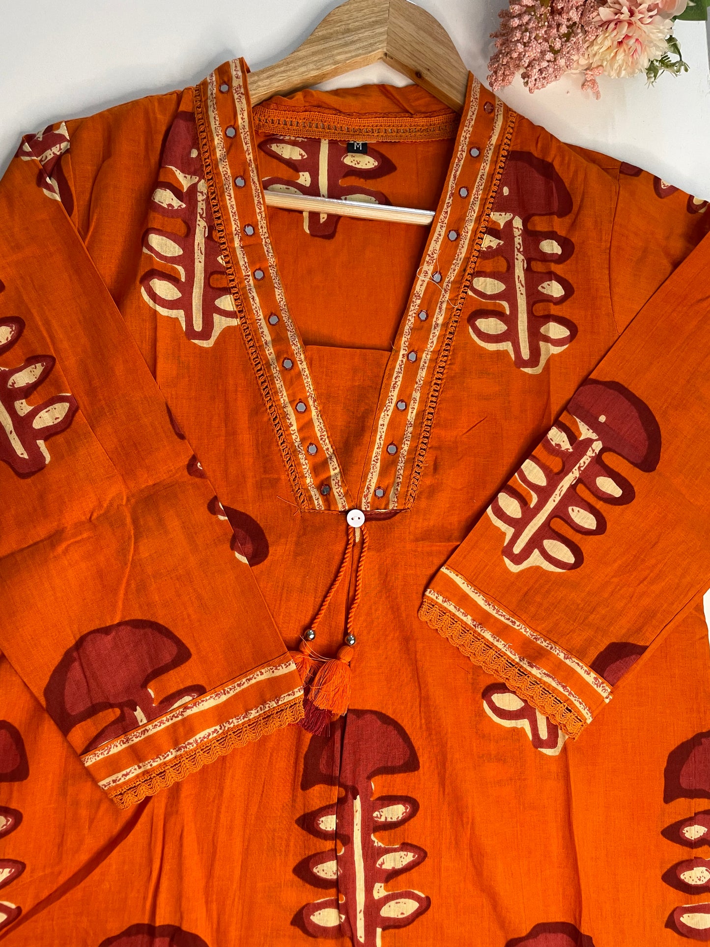 T094- Premium Pure Cotton A-line kurti with pant and dupatta