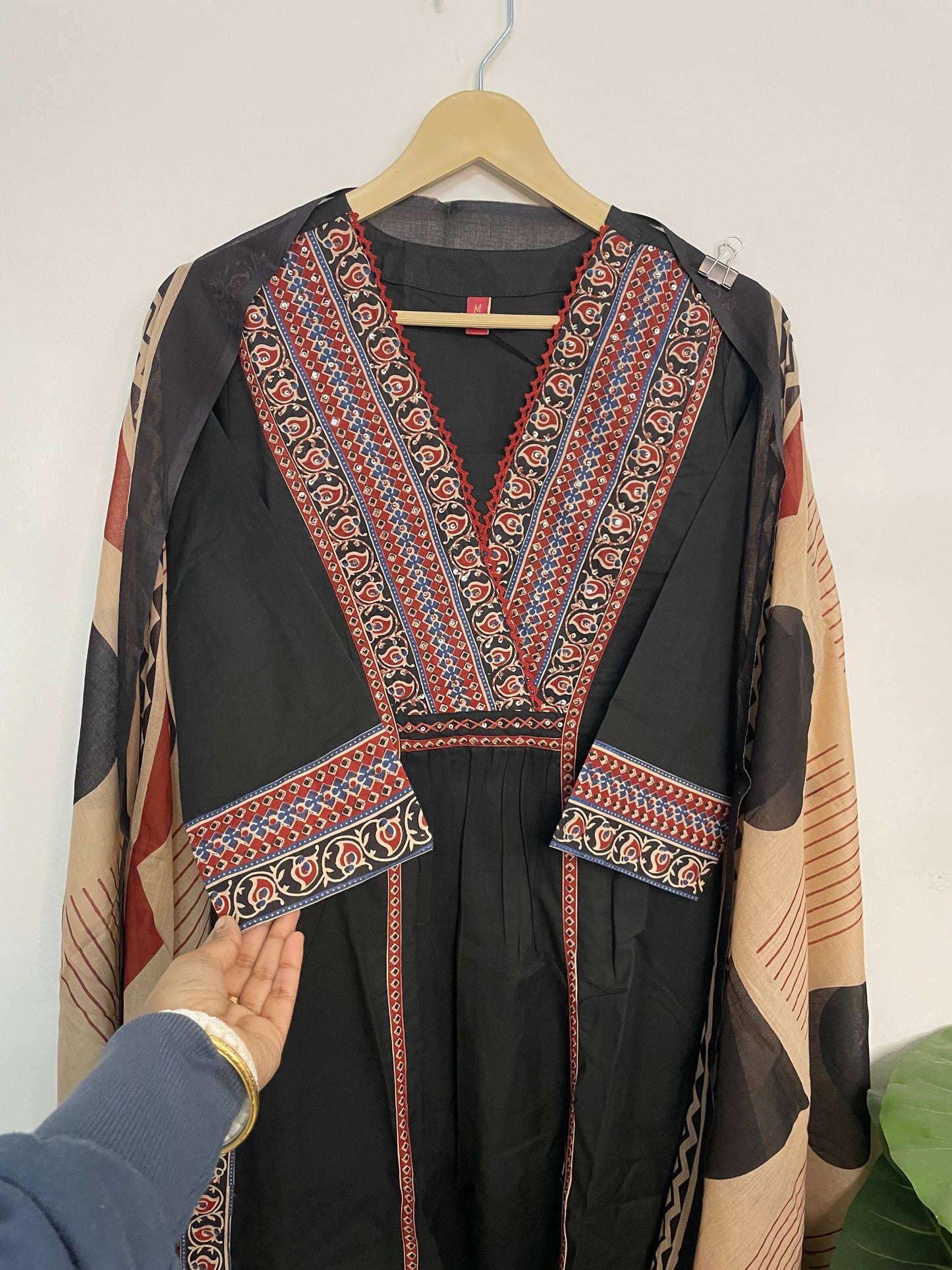 T082- Premium Pure Cotton A-line kurti with pant and dupatta