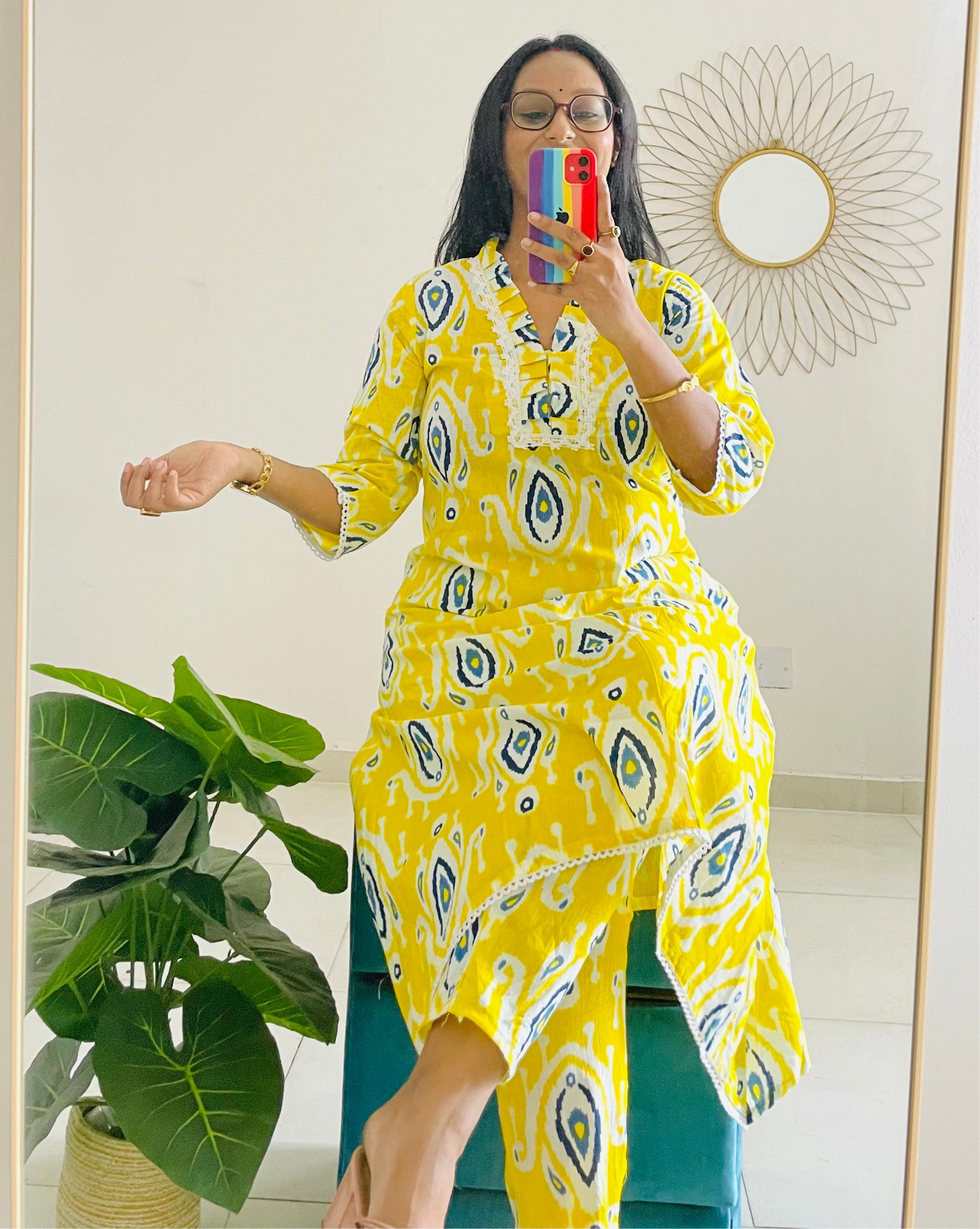 T032-LEMON LUSH PREMIUM COTTON A LINE KURTA SET