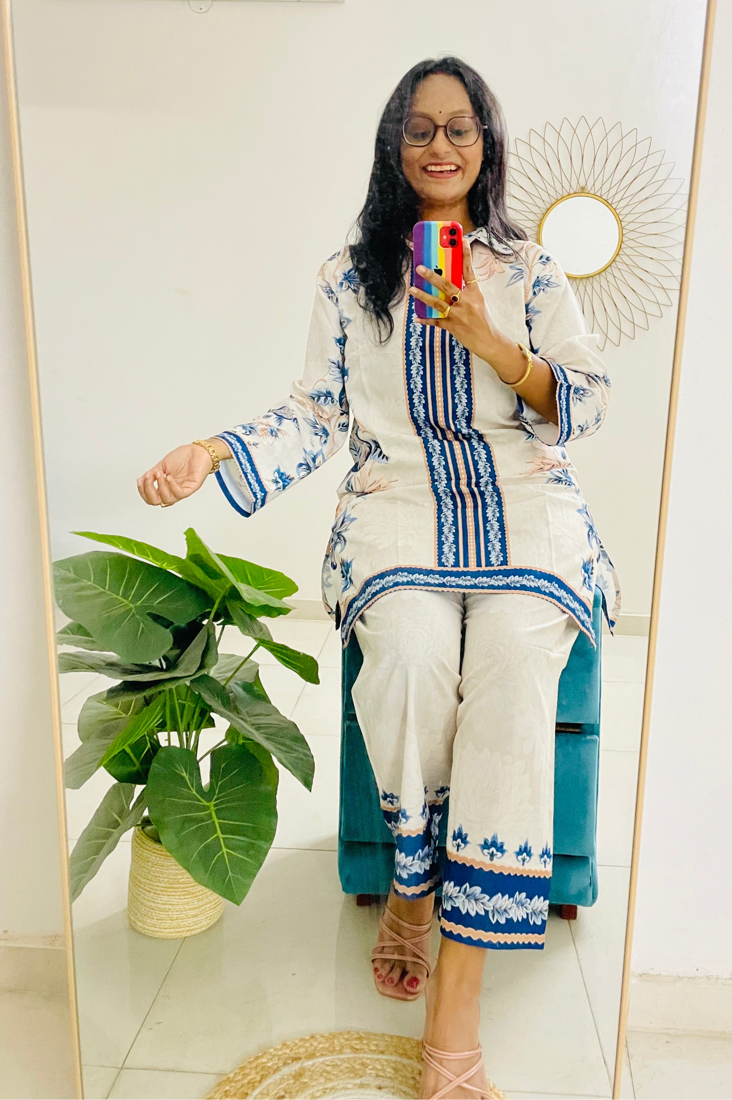 T037-BLUE WHITE BAROQUE PAKISTANI COTTON CO-ORD