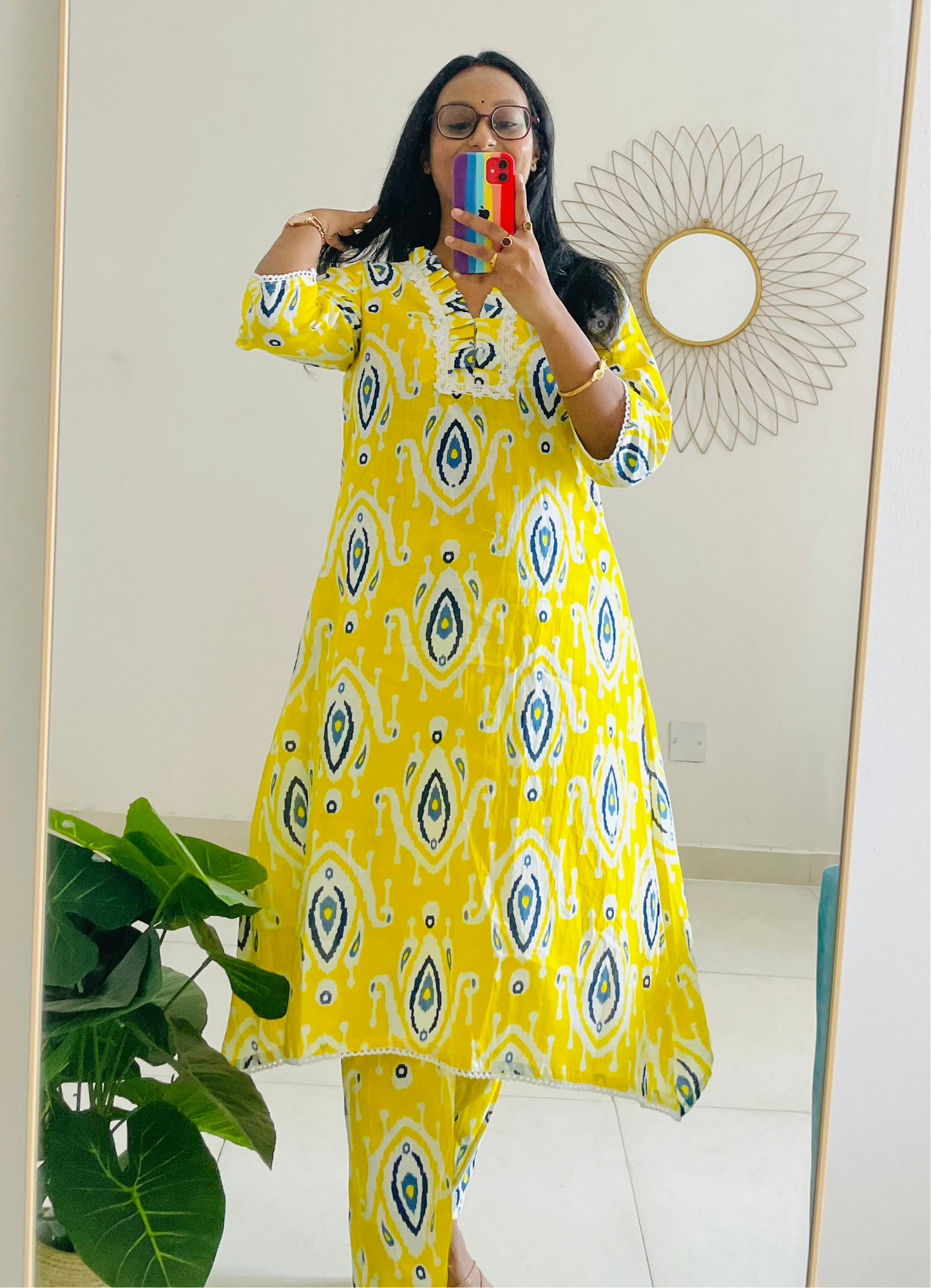 T032-LEMON LUSH PREMIUM COTTON A LINE KURTA SET