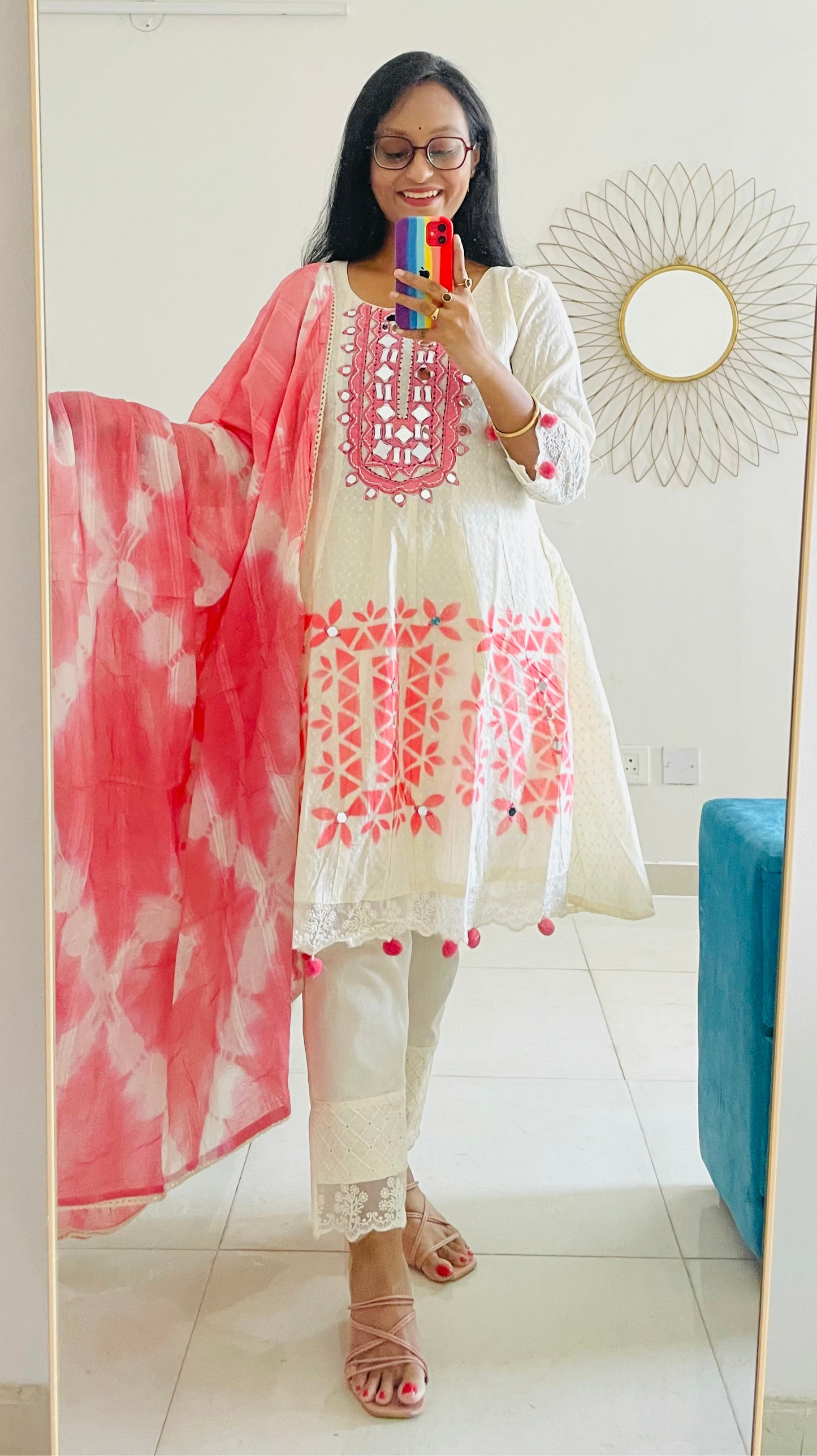 T022-Premium Kora Cotton Anarkali suit with pant and dupatta