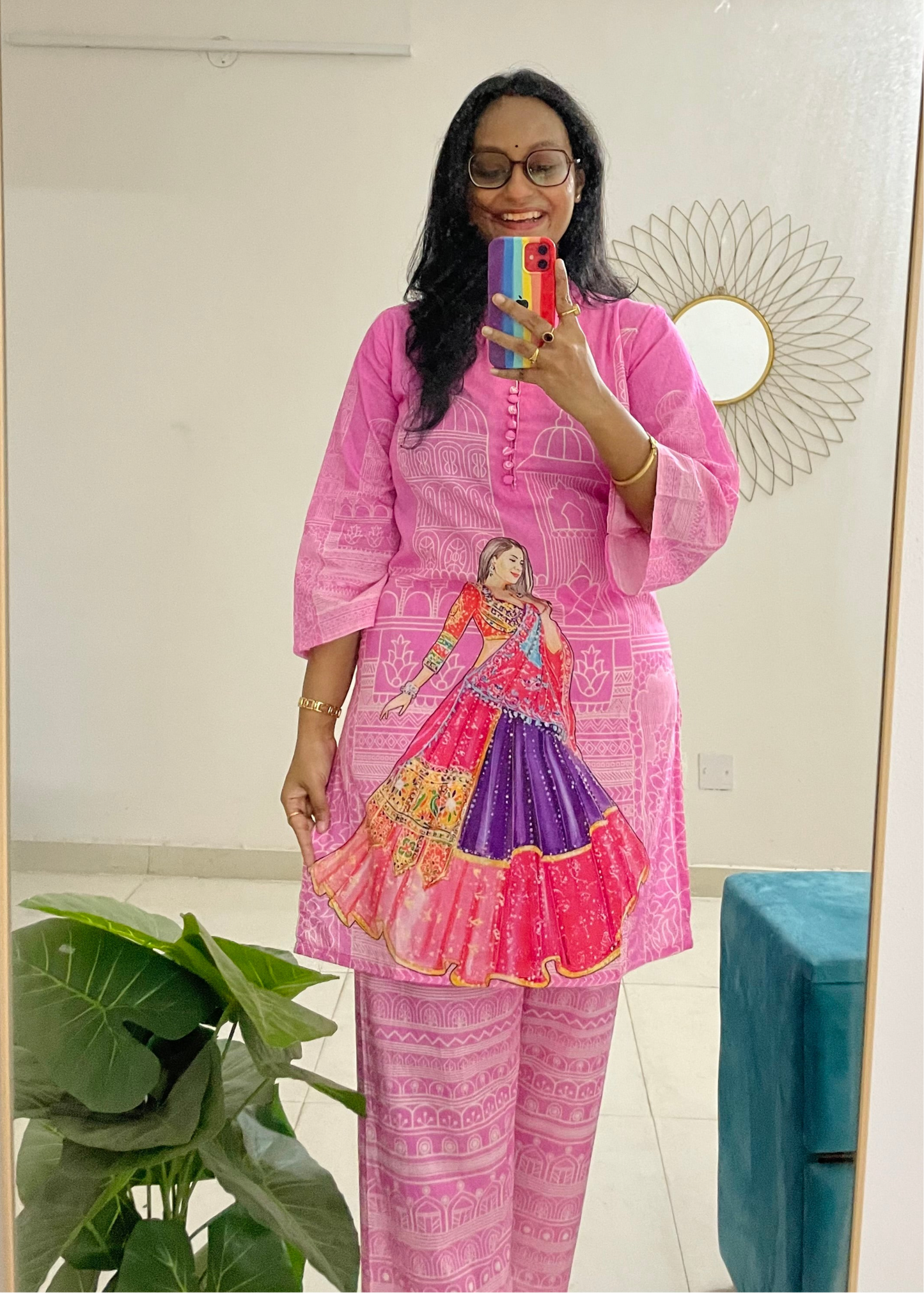T039-PINK IMPRESSION PAINTED PREMIUM COTTON CO-ORD