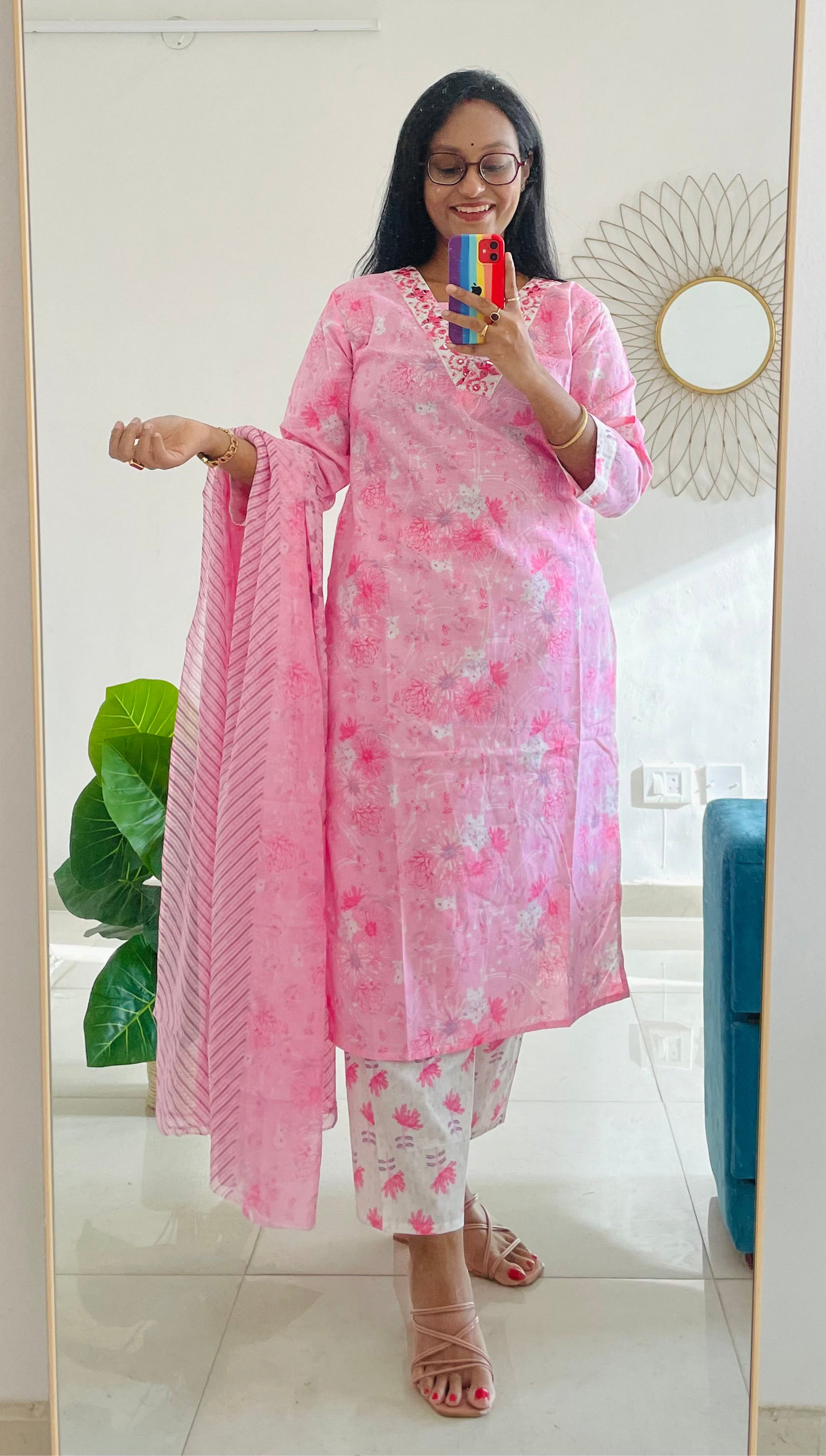 T021-Premium Pure cotton kurti with pant and dupatta
