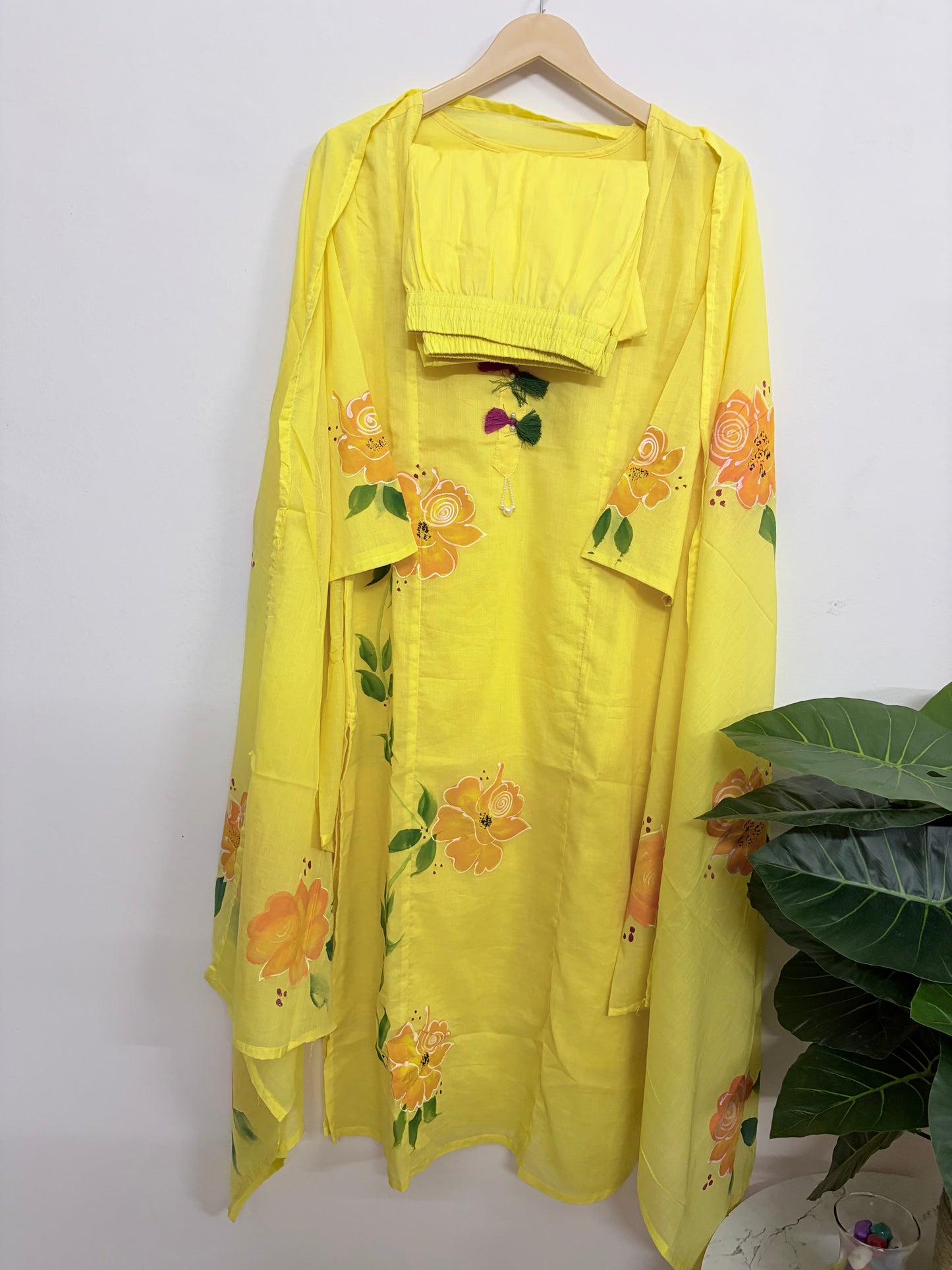 T111- Premium Pure Cotton Straight Kurti with pant and dupatta