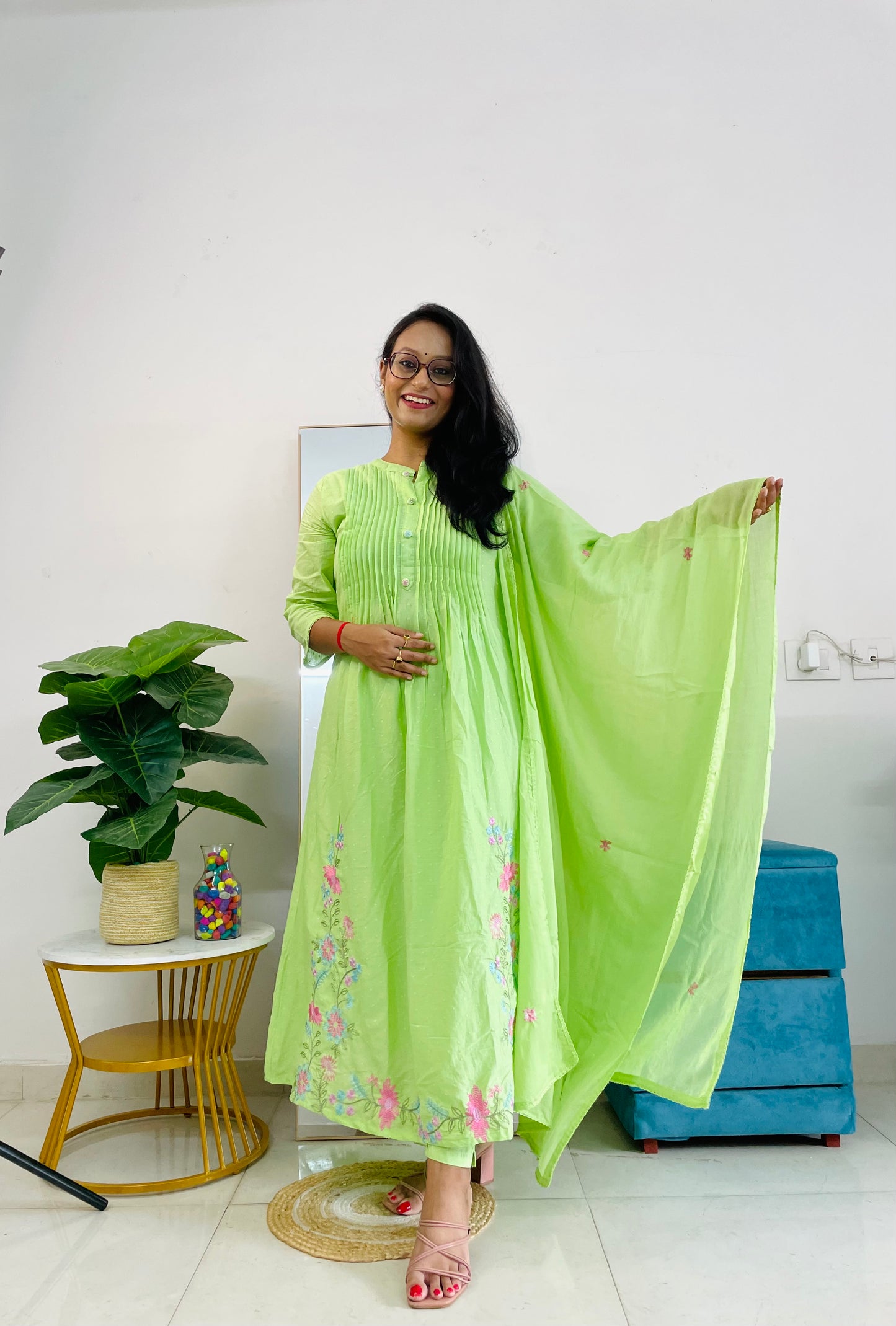 T041- Premium Pure Mul cotton kurti with pant and dupatta