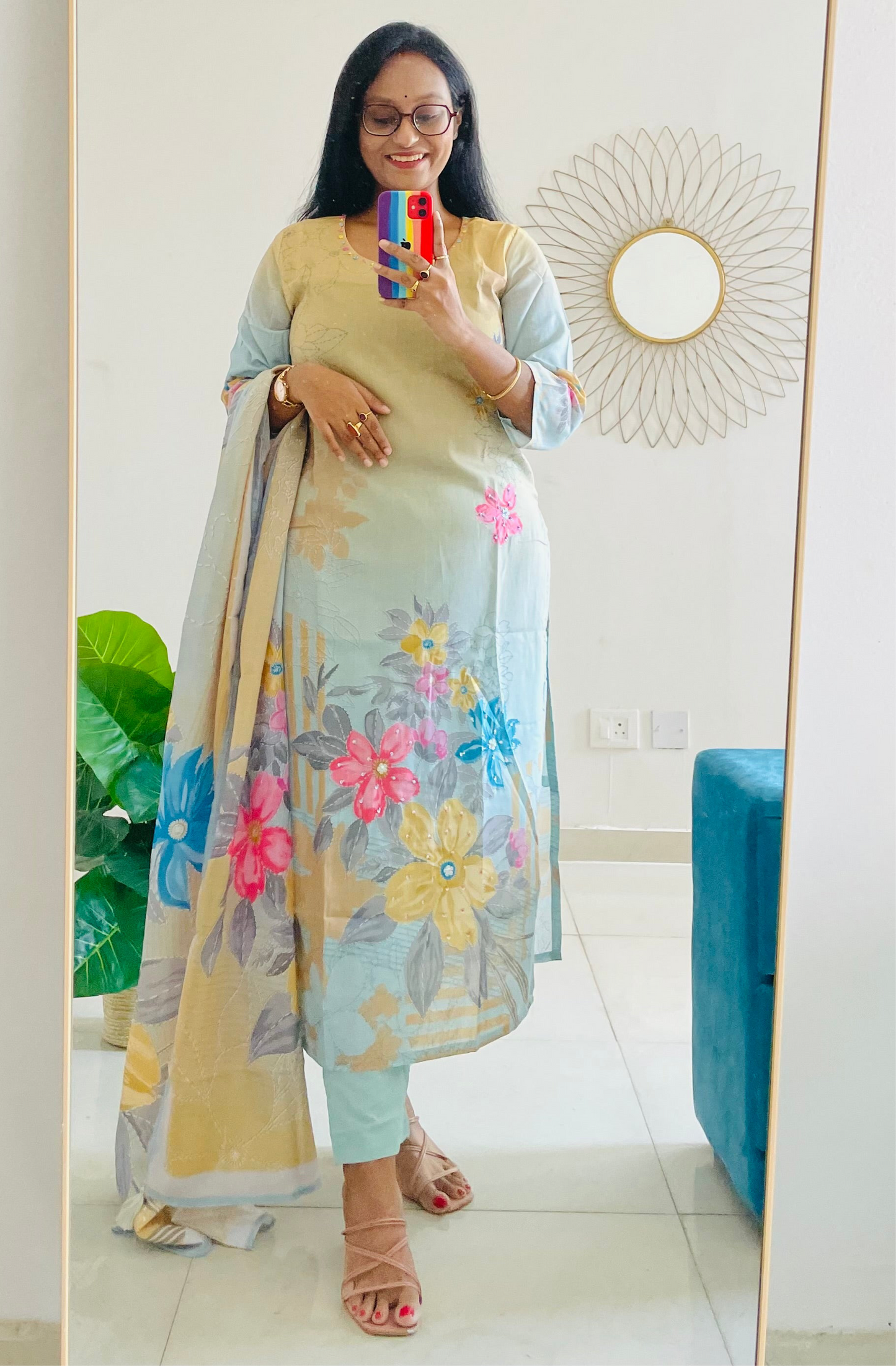 T018-Premium Pure cotton digital print kurti with pant and dupatta