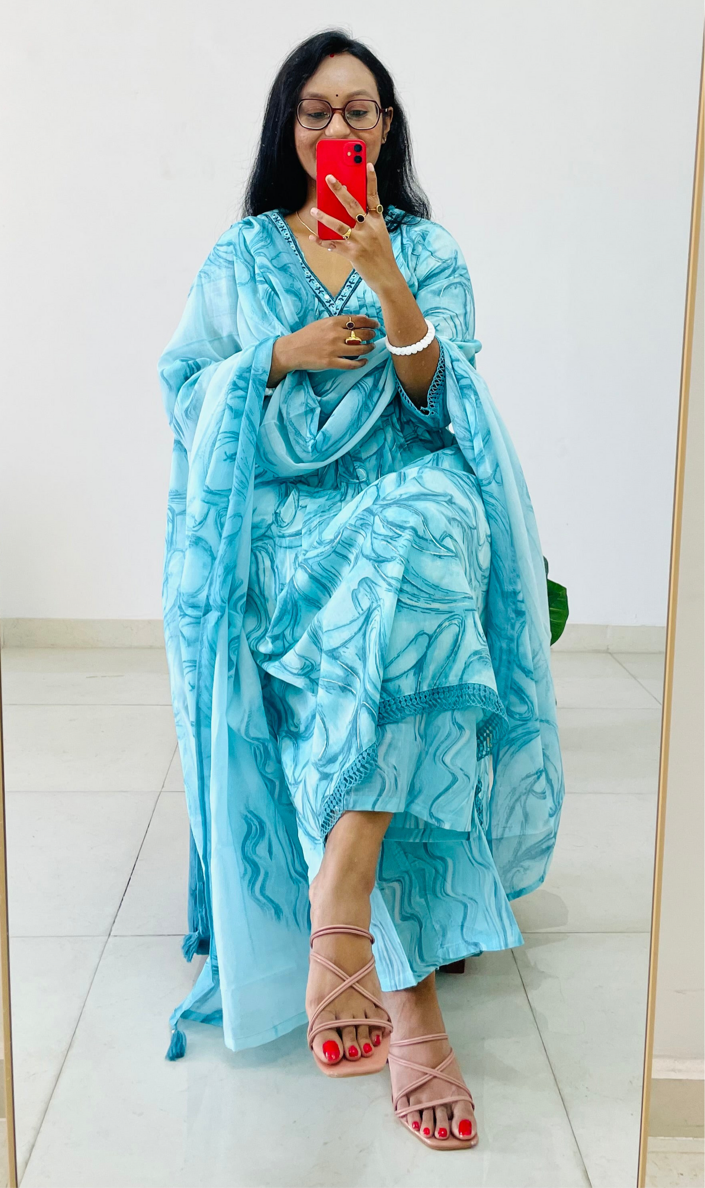T011-Premium cotton A-line kurta with pant and dupatta