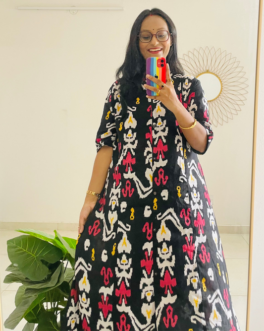 T029- BLACK IVORY COTTON KURTA SET