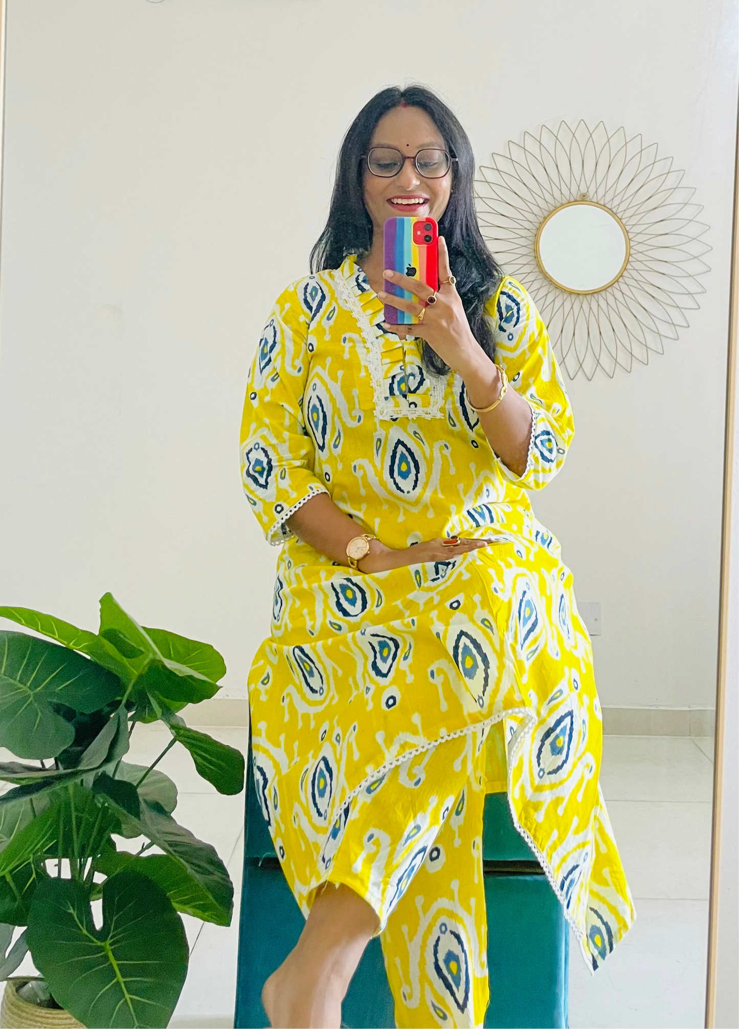 T032-LEMON LUSH PREMIUM COTTON A LINE KURTA SET