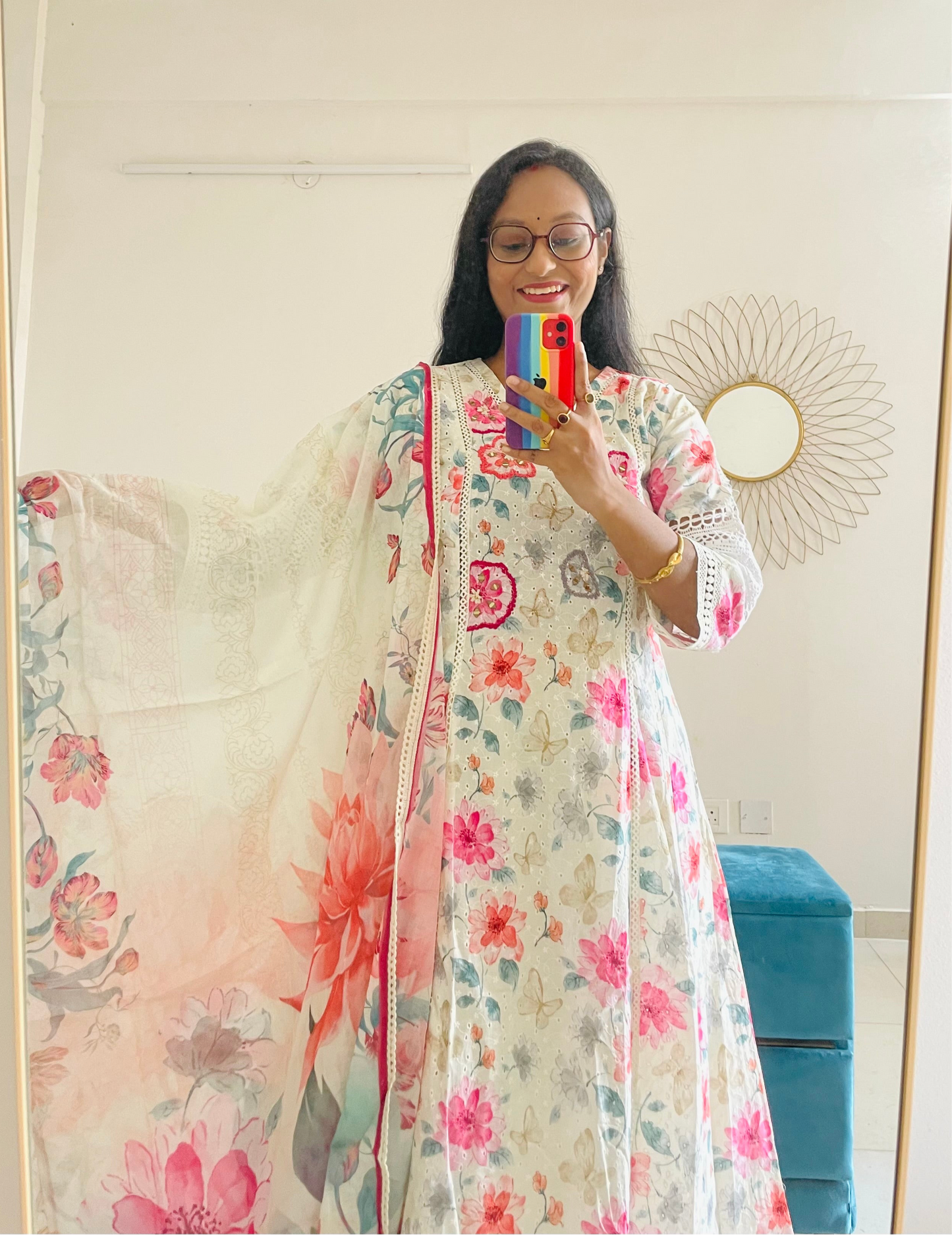 T025-Premium Pure kora cotton Anarkali kurti with palazzo and dupatta