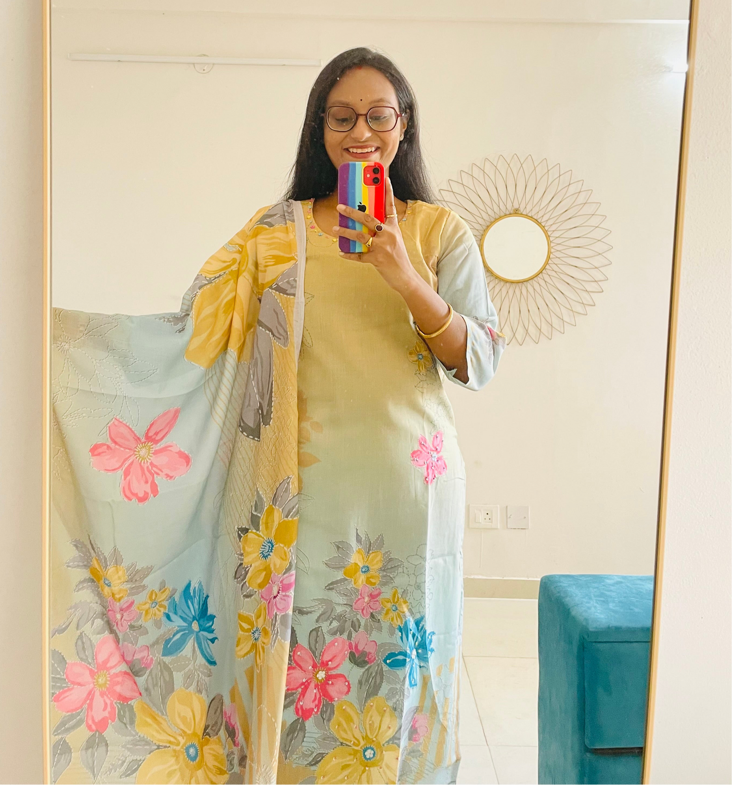 T018-Premium Pure cotton digital print kurti with pant and dupatta