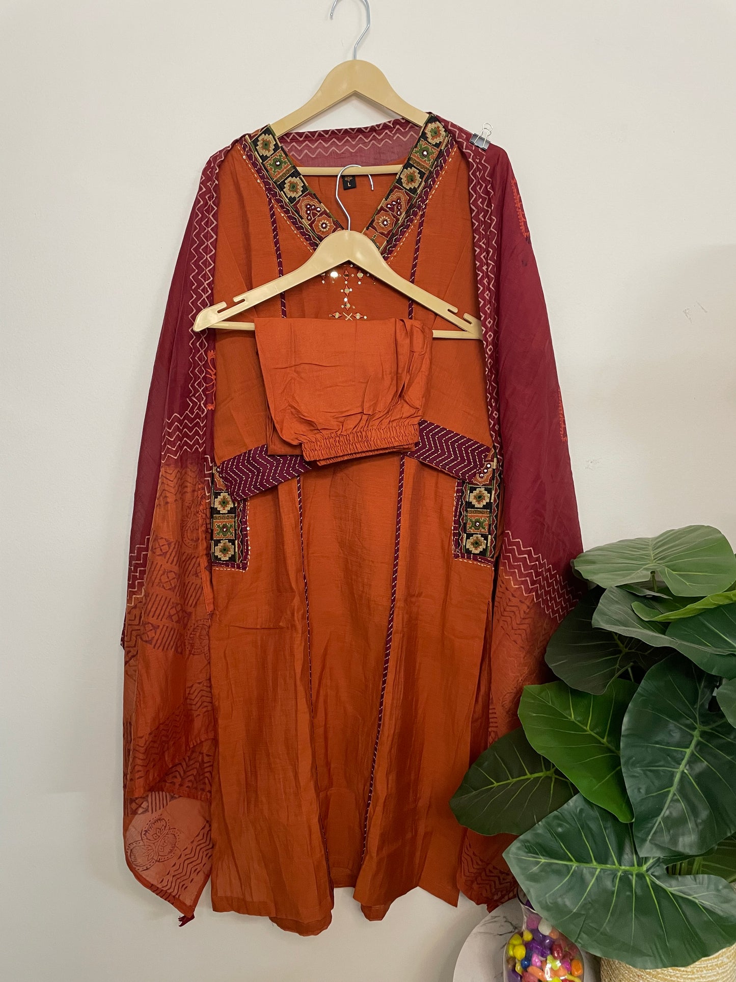 T068-Premium Pure cotton kurti with pant and dupatta