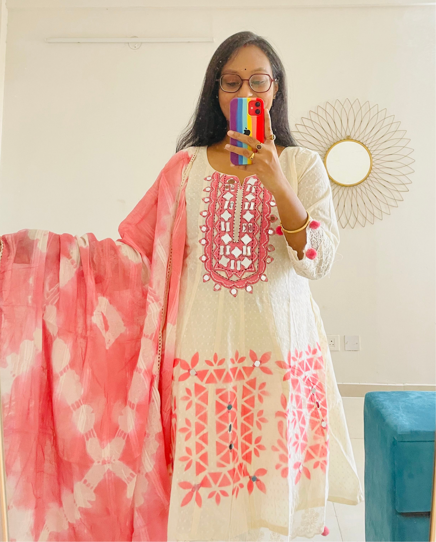 T022-Premium Kora Cotton Anarkali suit with pant and dupatta