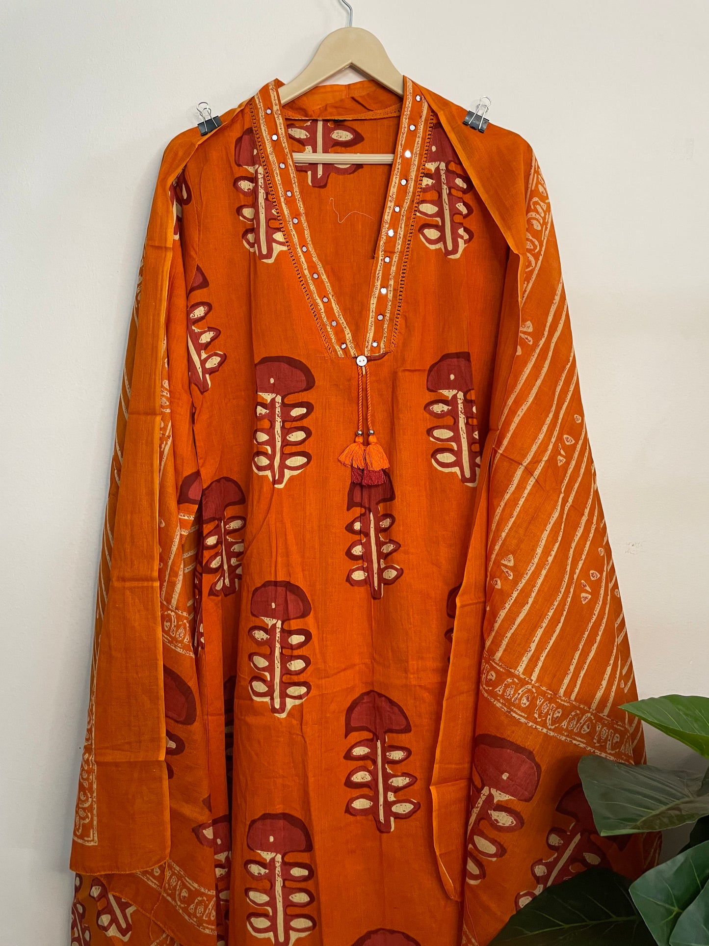 T094- Premium Pure Cotton A-line kurti with pant and dupatta
