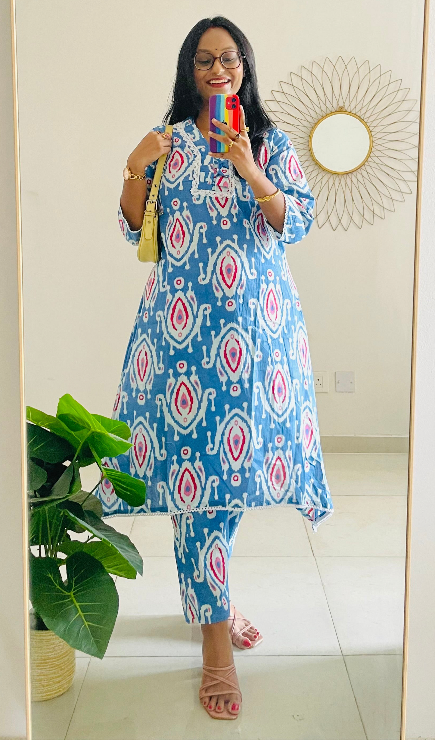 T031-BLUE DELFT DREAM PREMIUM COTTON A LINE KURTA SET