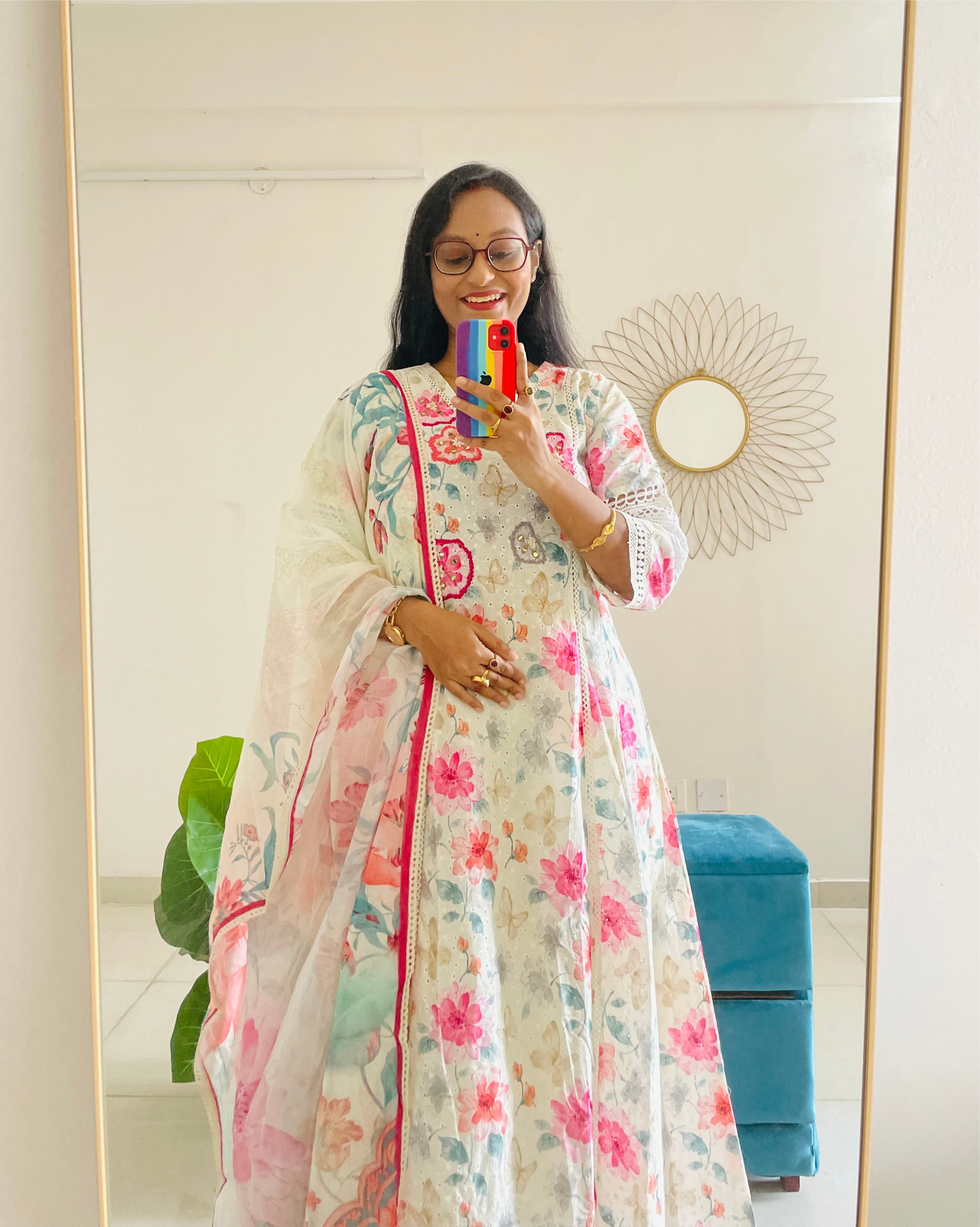 T025-Premium Pure kora cotton Anarkali kurti with palazzo and dupatta