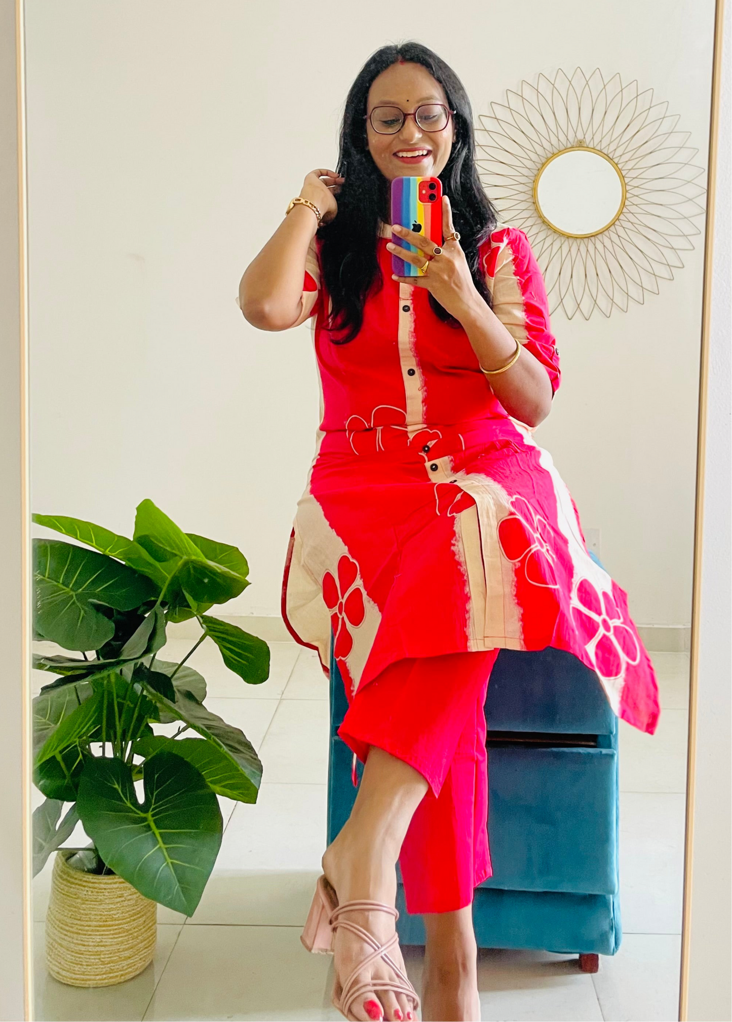 T030-FUSCHIA TIE DYE COTTON KURTA SET