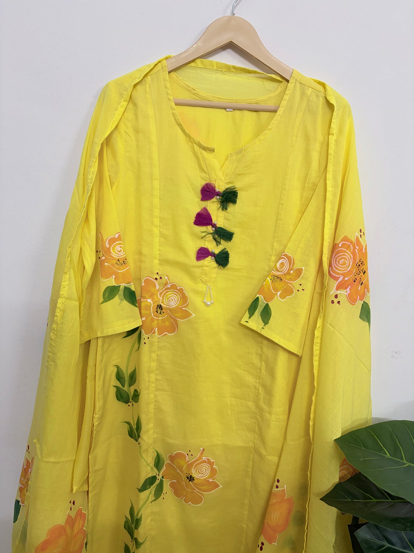 T111- Premium Pure Cotton Straight Kurti with pant and dupatta