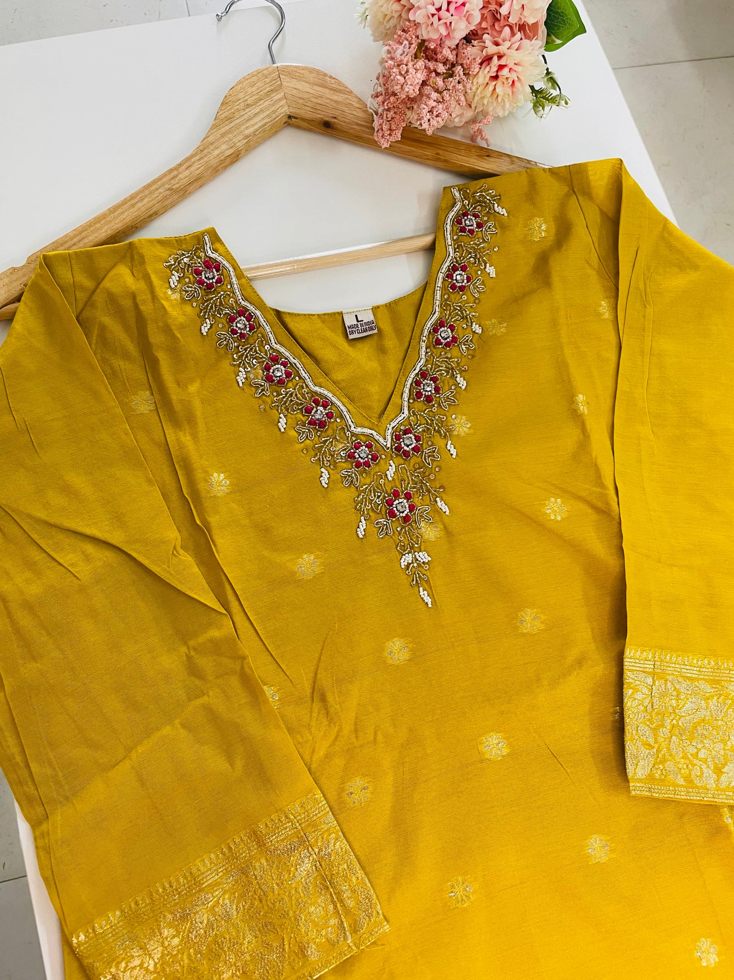 T051-Premium Banarasi Silk kurti with pant and dupatta