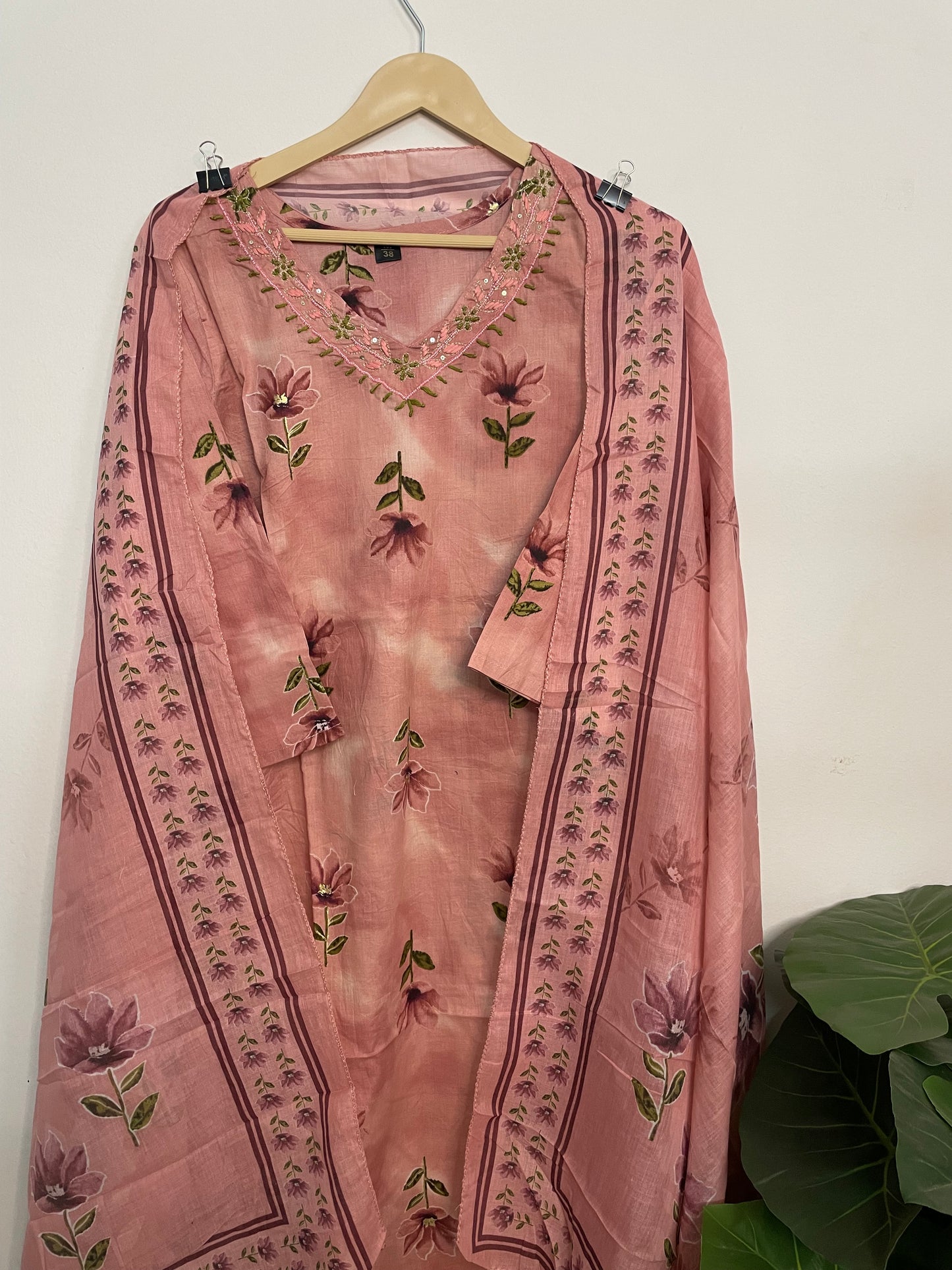 T078-Premium Pure cotton straight Kurti with pant and dupatta