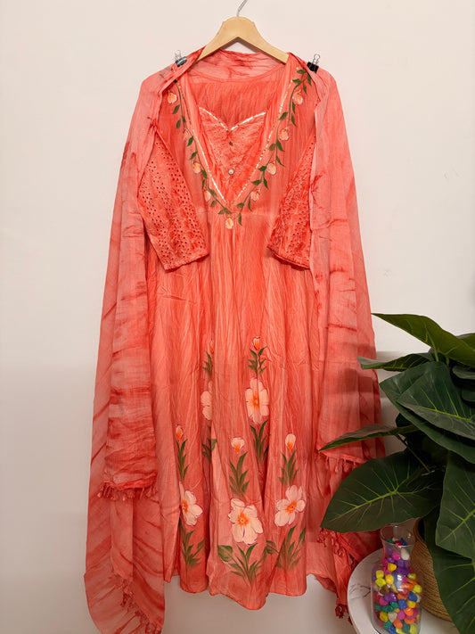 T113- Premium Pure Cotton Anarkali kurti with pant and dupatta