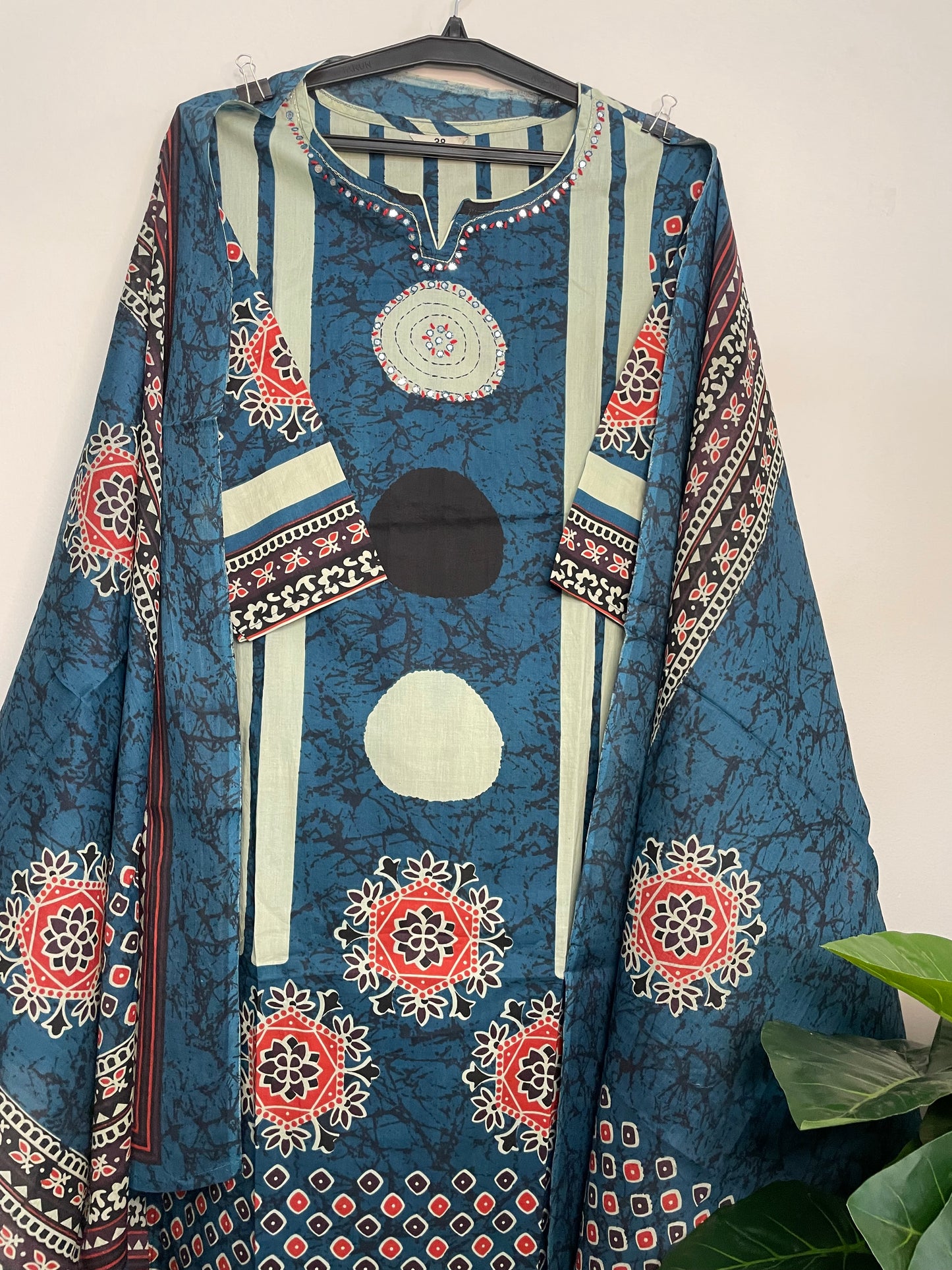 T098- Premium Pure Cotton Straight Kurti with pant and dupatta
