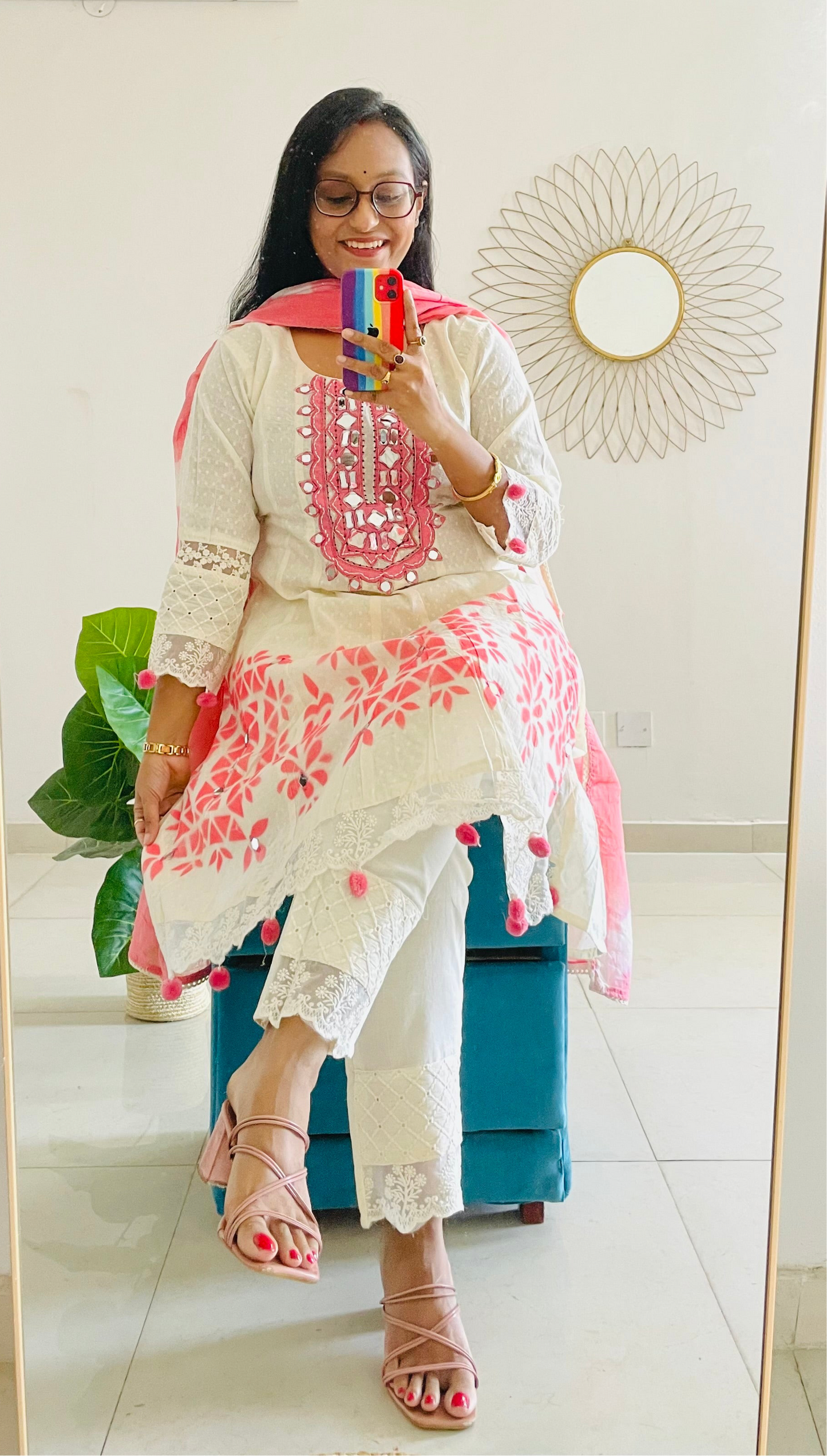 T022-Premium Kora Cotton Anarkali suit with pant and dupatta