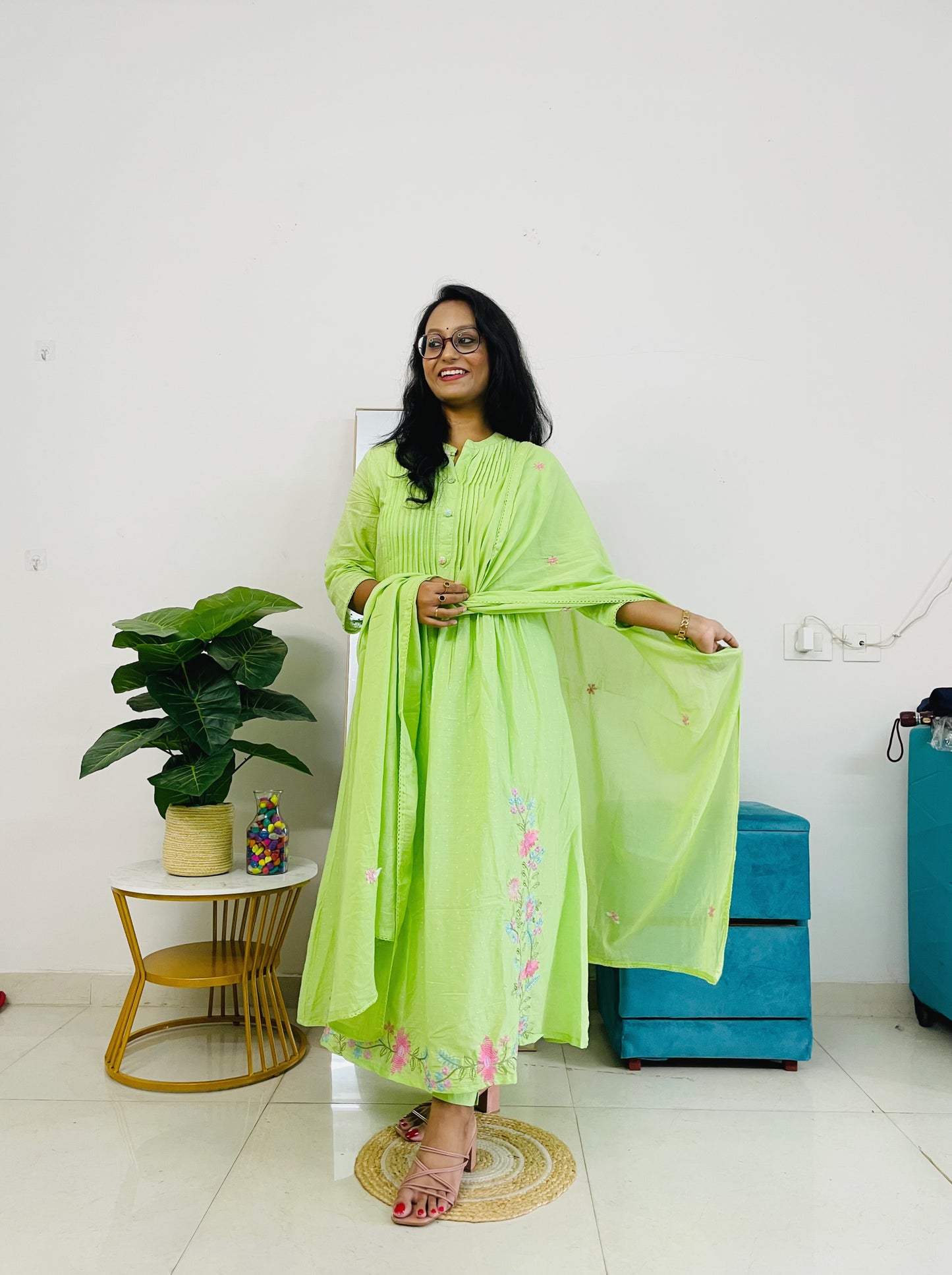 T041- Premium Pure Mul cotton kurti with pant and dupatta