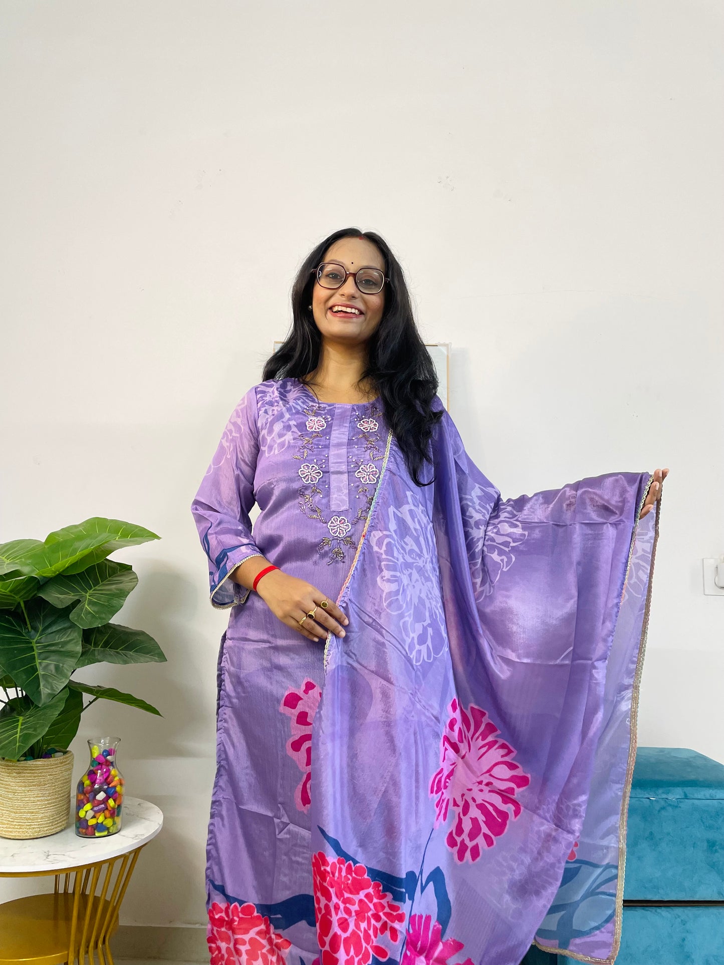 T045-Premium Pure Muslin digital print kurti with pant and dupatta