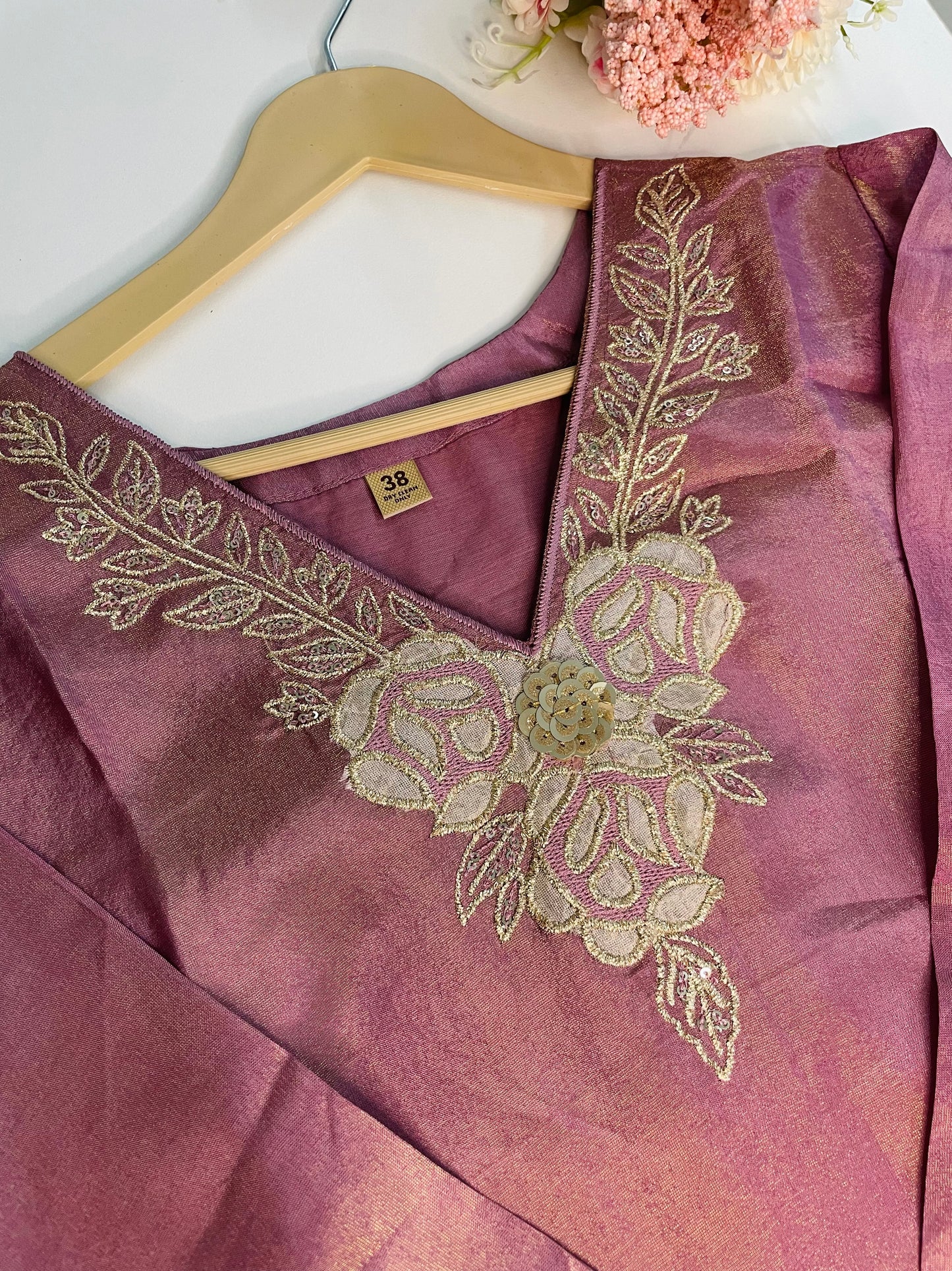 T060-Premium Pure Tissue shimmer kurti with pant and dupatta